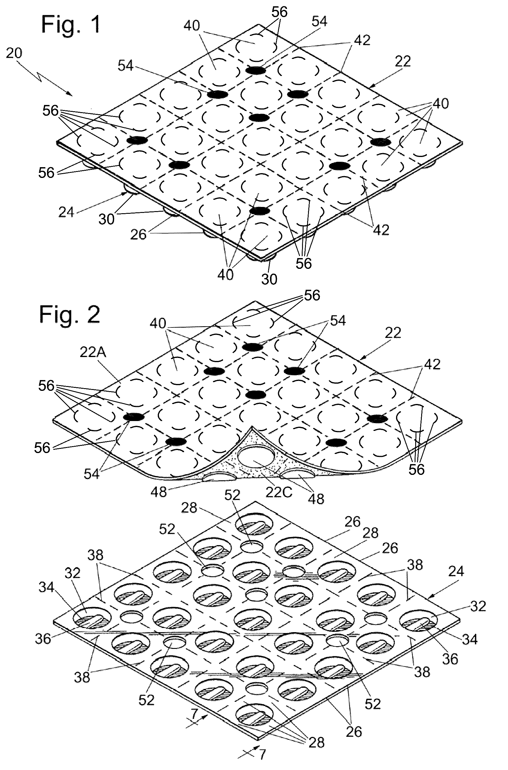 Patent US12312141 Figure 1 – Tamper-evident cover sheet for multi-compartment article dispensing package