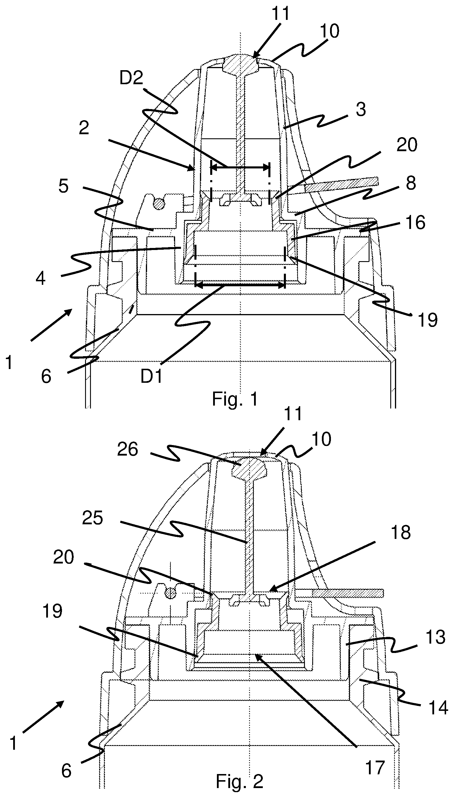 Patent US12312152 Figure 1 – Actuating device for use in combination with a pressurized packaging