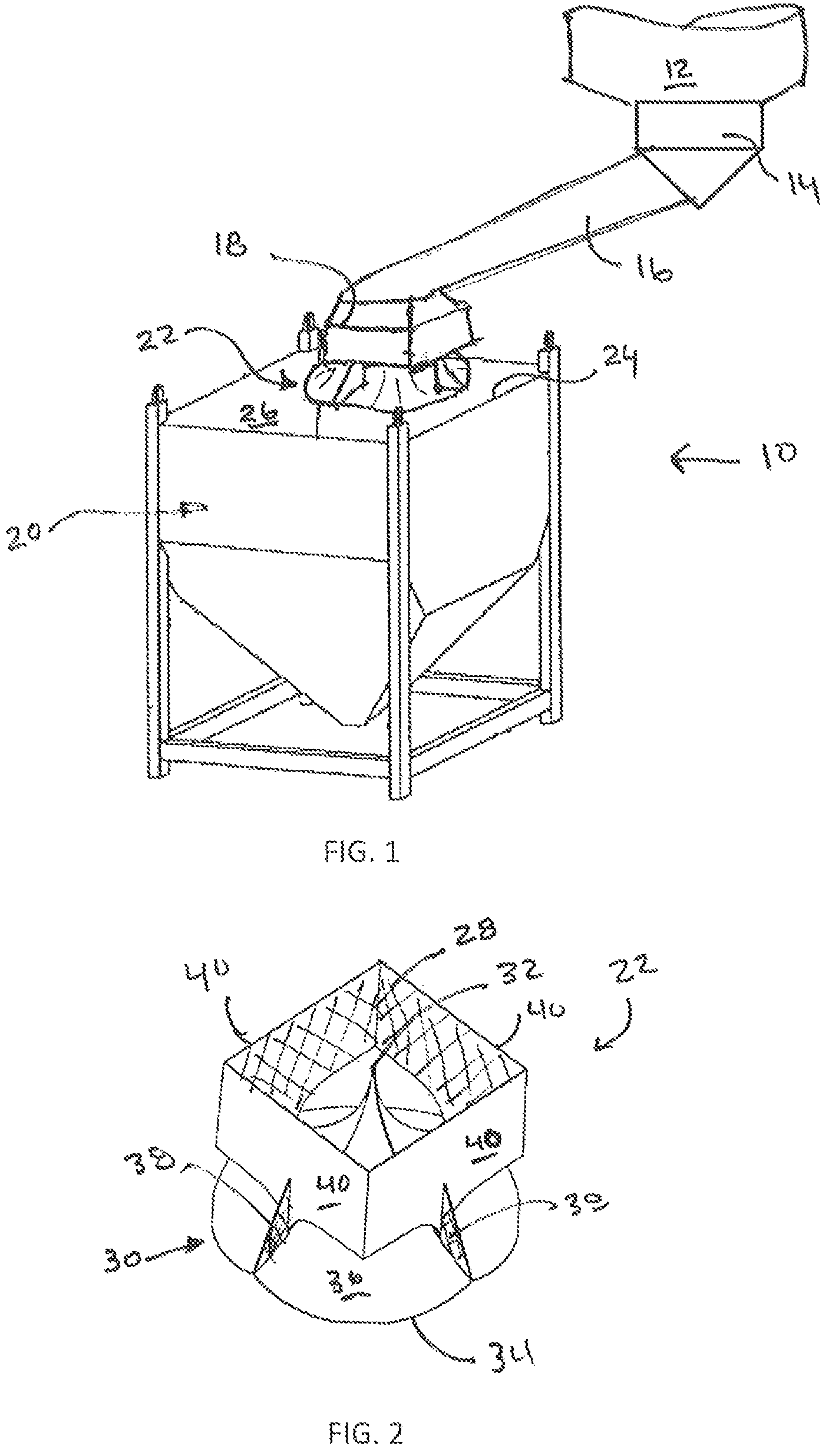 Patent US12312157 Figure 1 – Diffuser spout for load out silo