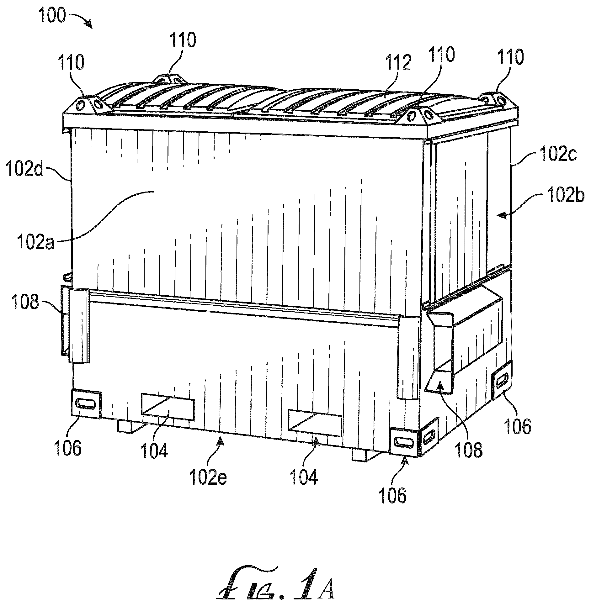 Patent US12312159 Figure 1 – Bulk material container for well operations system supply and transport