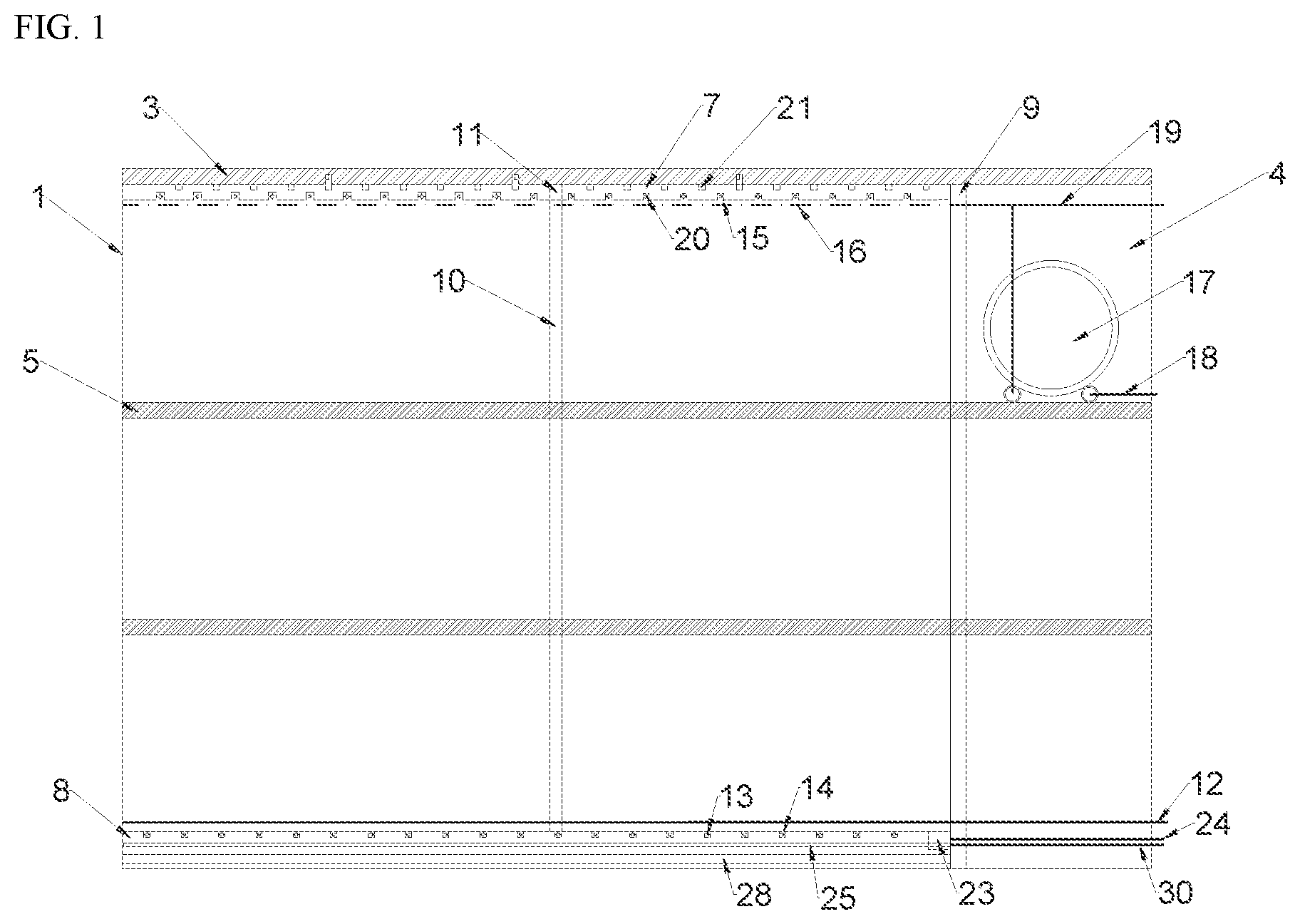 Patent US12312160 Figure 1 – Container equipment and method for enclosed transportation and heterotopic and aerobic stabilization of reserved garbage