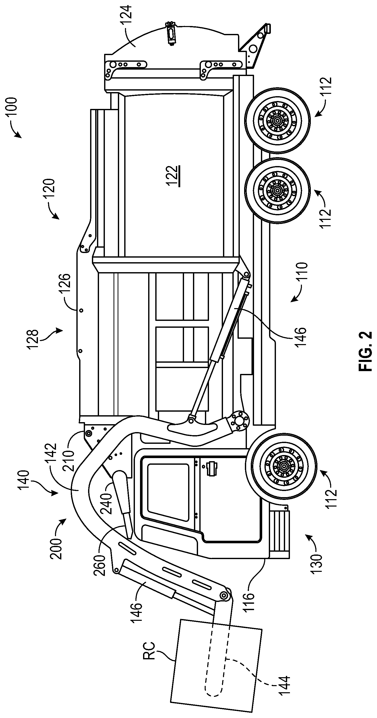 Patent US12312165 Figure 2 – Adjustable canopy for a refuse vehicle