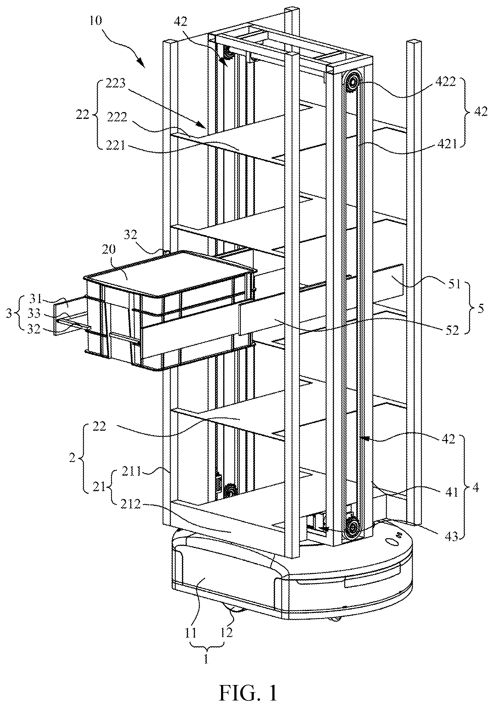 Patent US12312173 Figure 1 – Transfer robot, warehouse logistics system and article transferring method