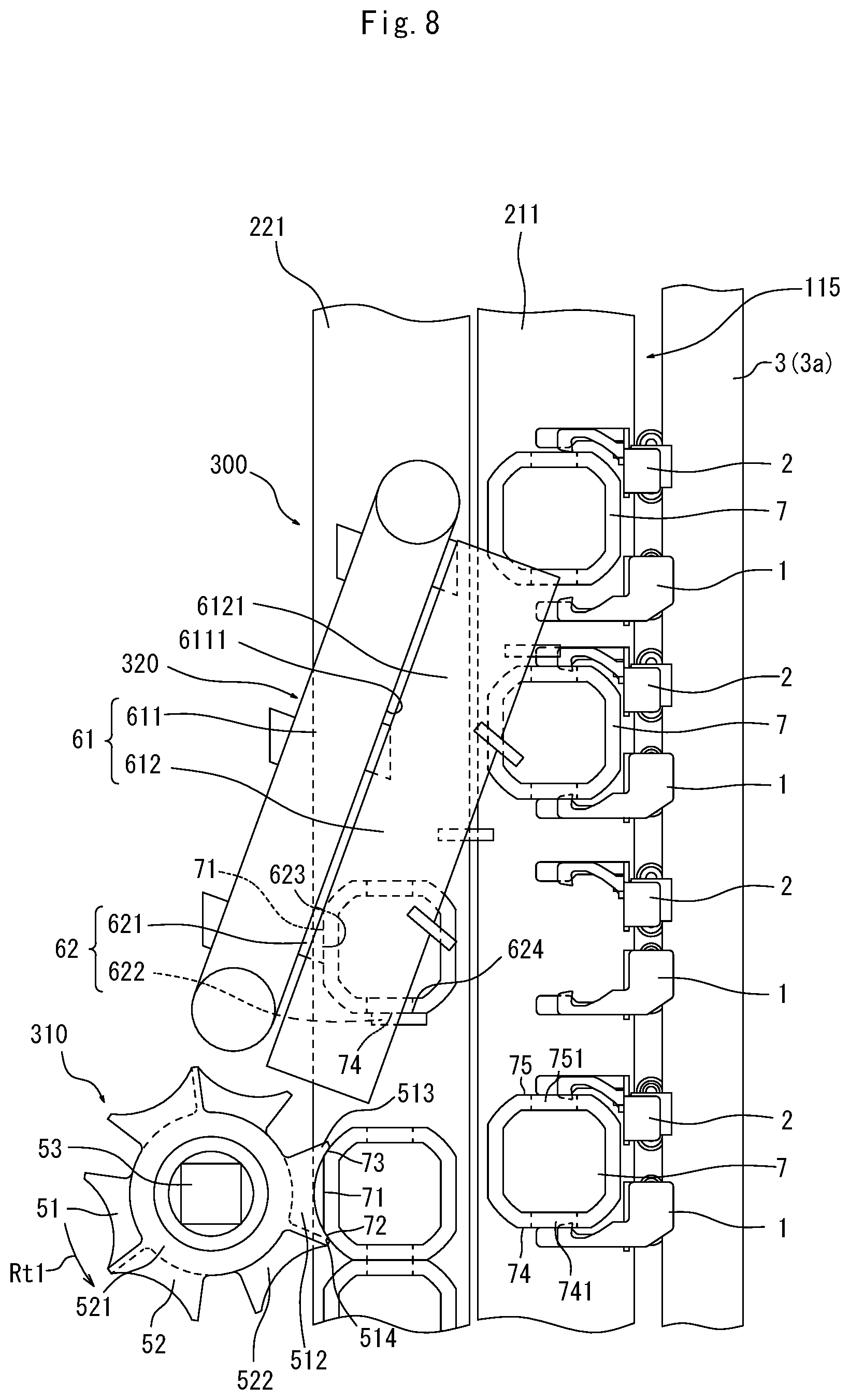 Patent US12312181 Figure 8 – Transport apparatus for pieces to be transported