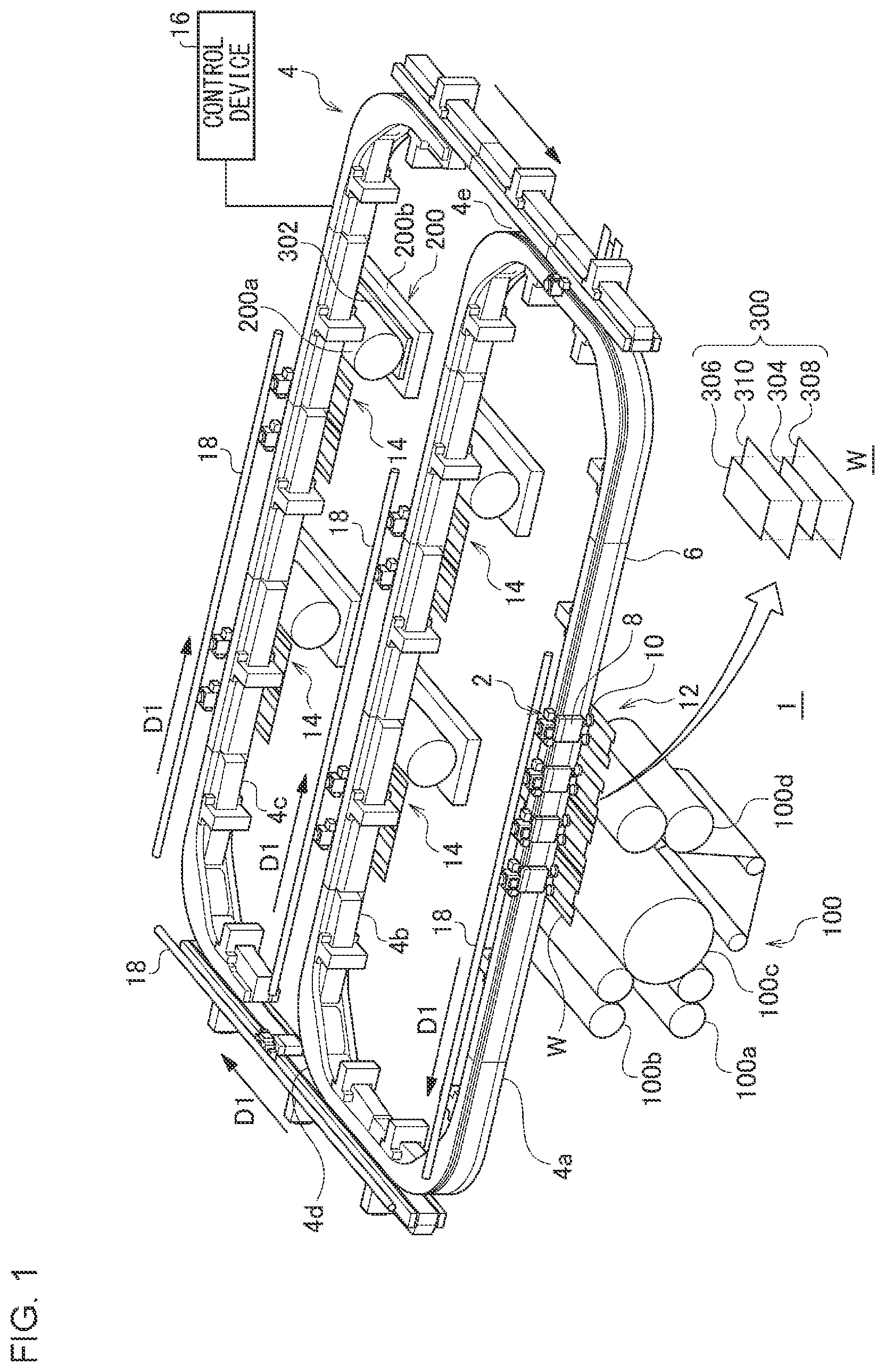 Patent US12312186 Figure 1 – Workpiece conveyance device