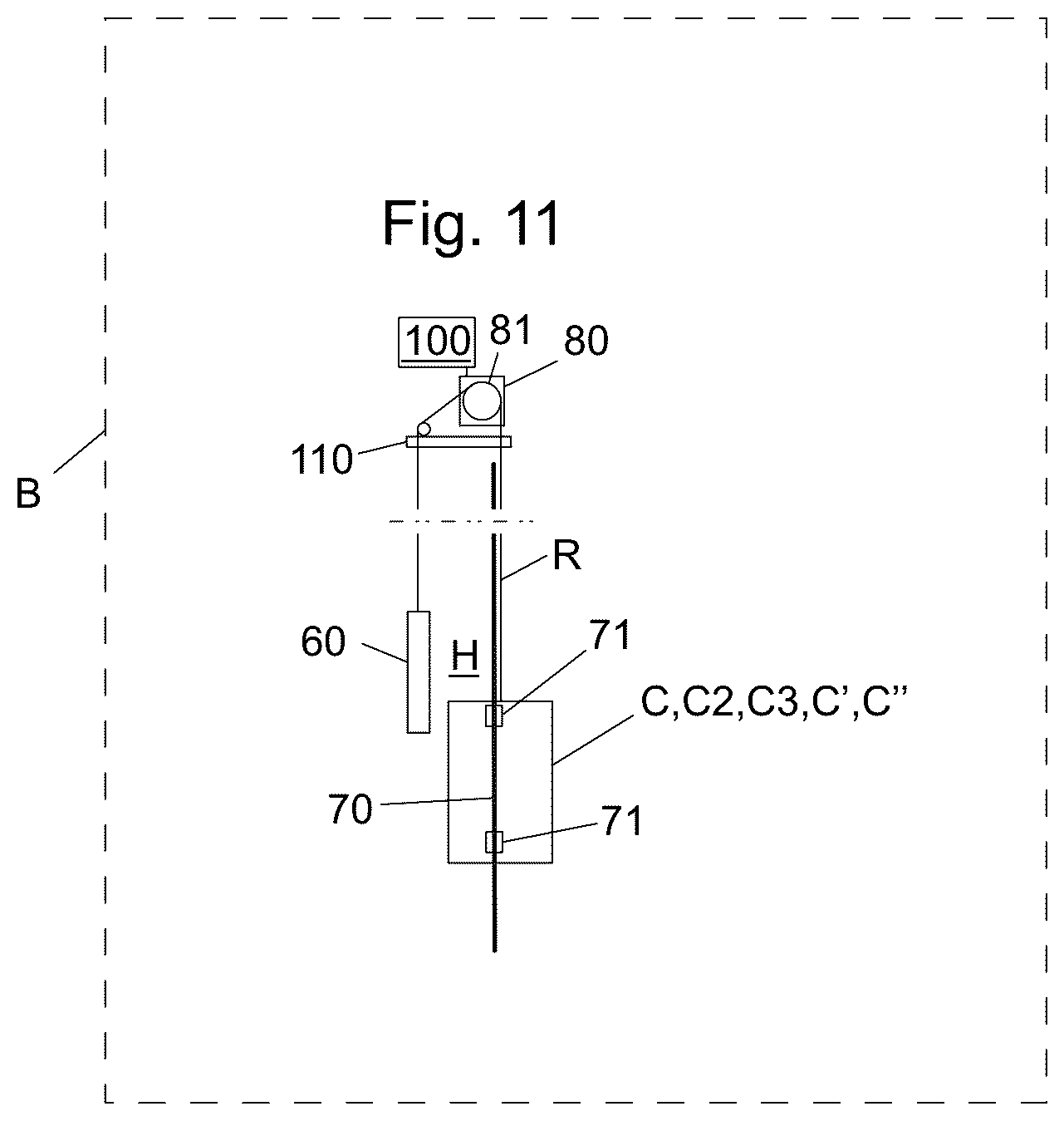 Patent US12312212 Figure 5 – Elevator car and construction-time elevator arrangement and method