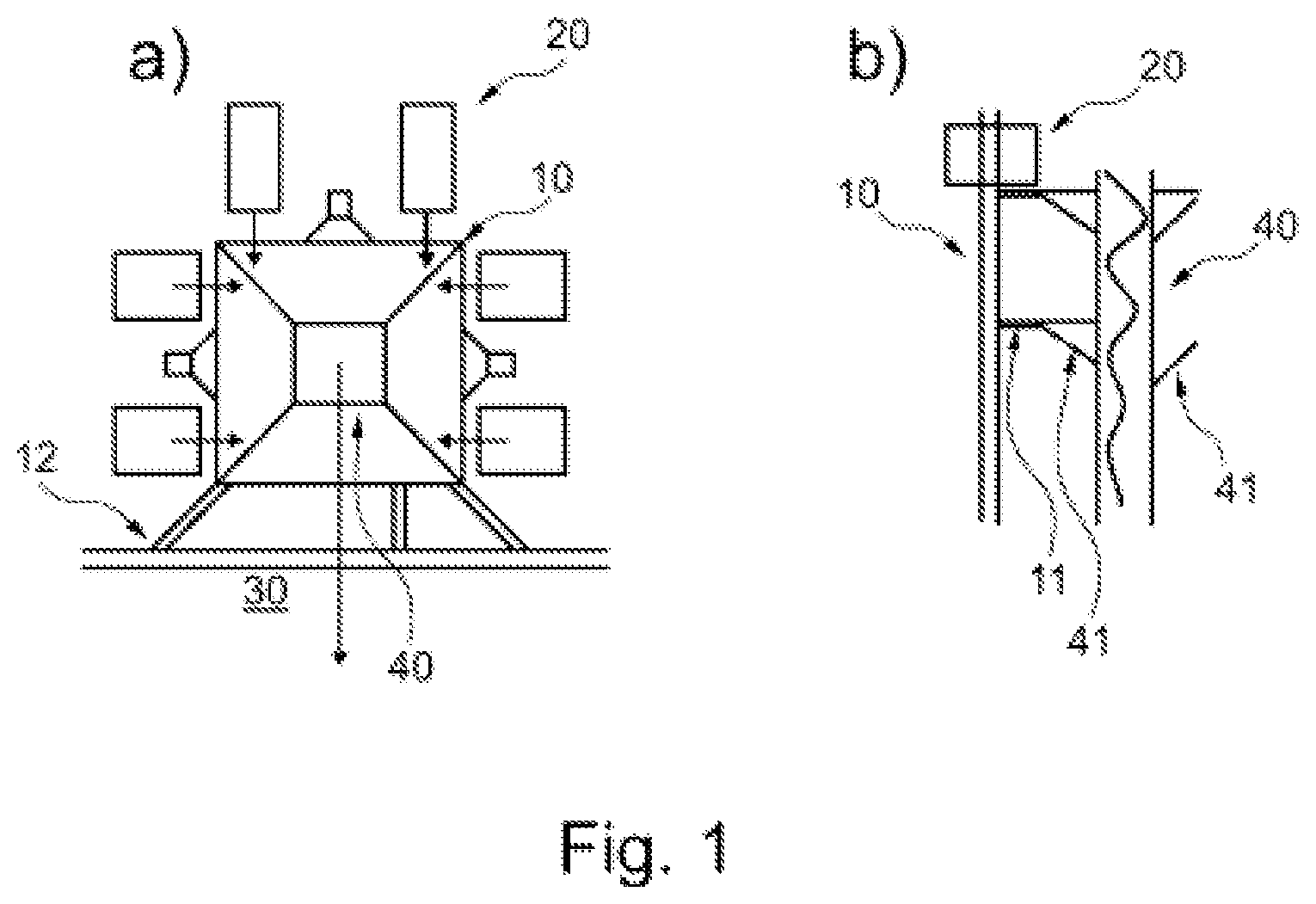 Patent US12312214 Figure 1 – Transport system for vertically transporting goods and persons on an above ground construction site