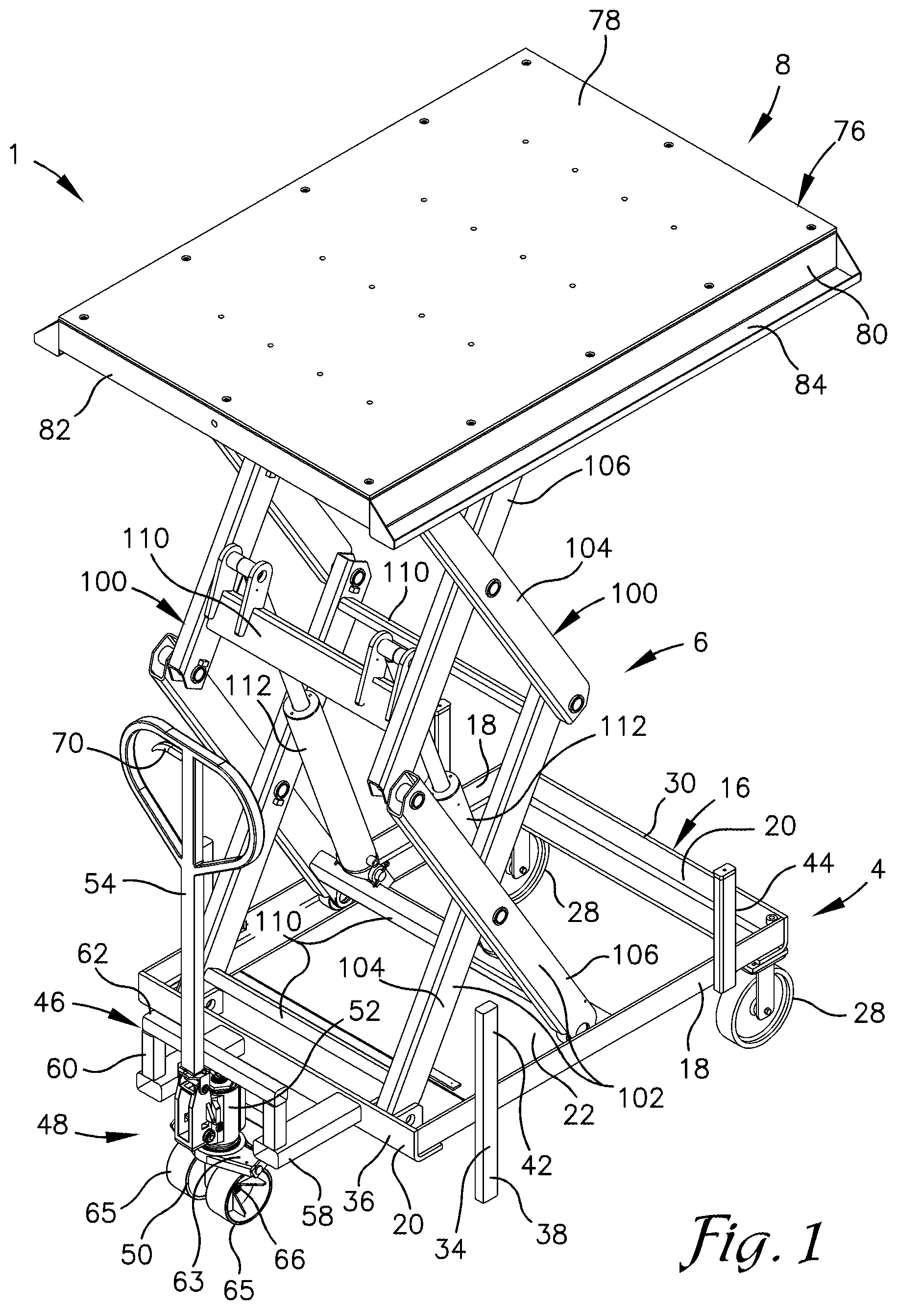 Patent US12312223 Figure 1 – Agile mobile scissor lift apparatus