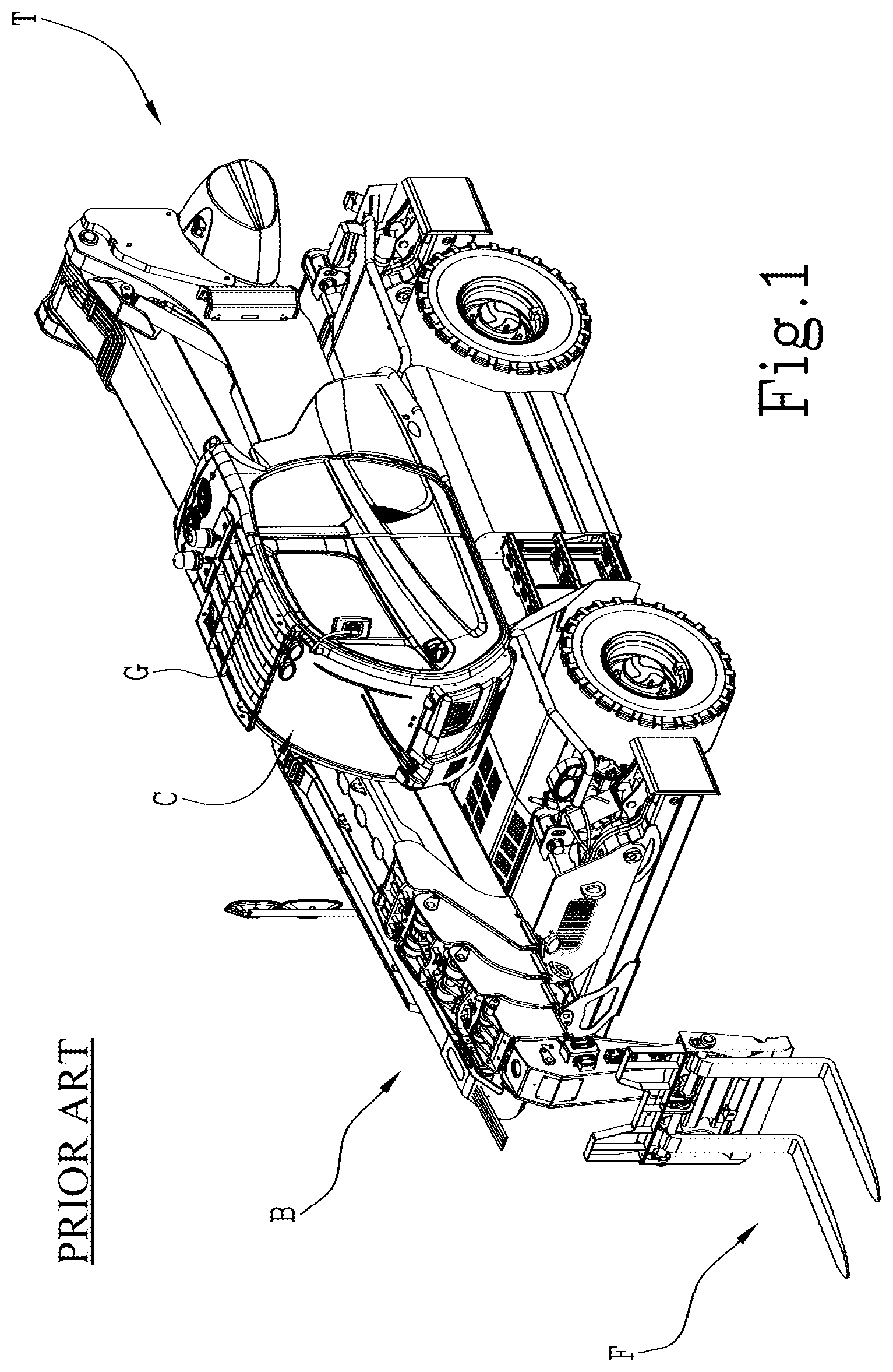 Patent US12312224 Figure 1 – Telehandler provided with improved cab