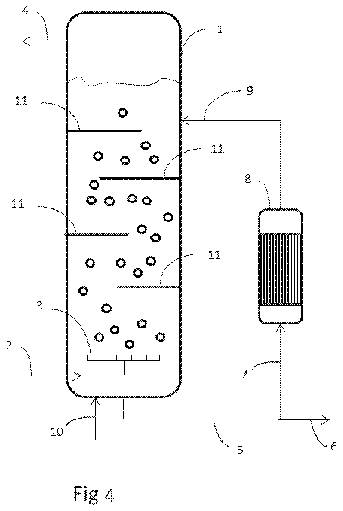 Patent US12312288 Figure 4 – Gas/liquid oligomerization reactor comprising transverse internals