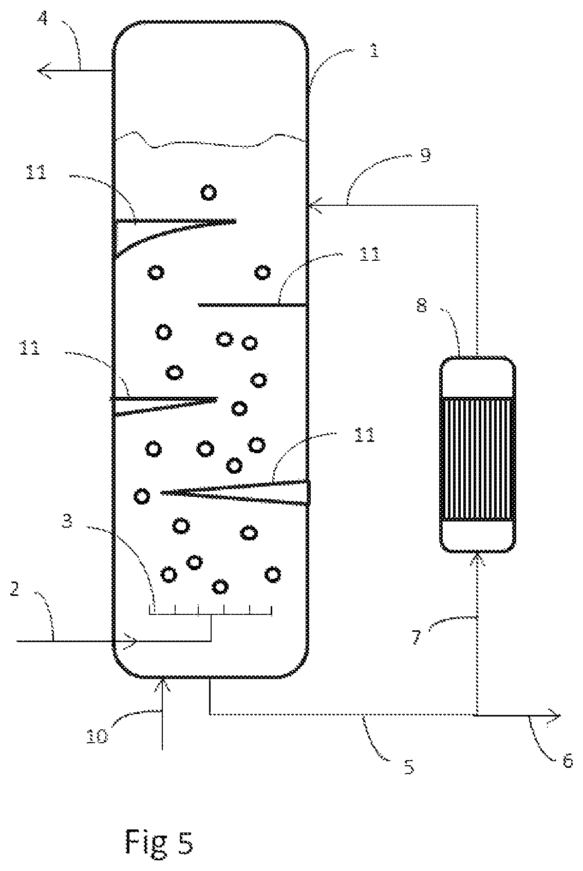 Patent US12312288 Figure 5 – Gas/liquid oligomerization reactor comprising transverse internals