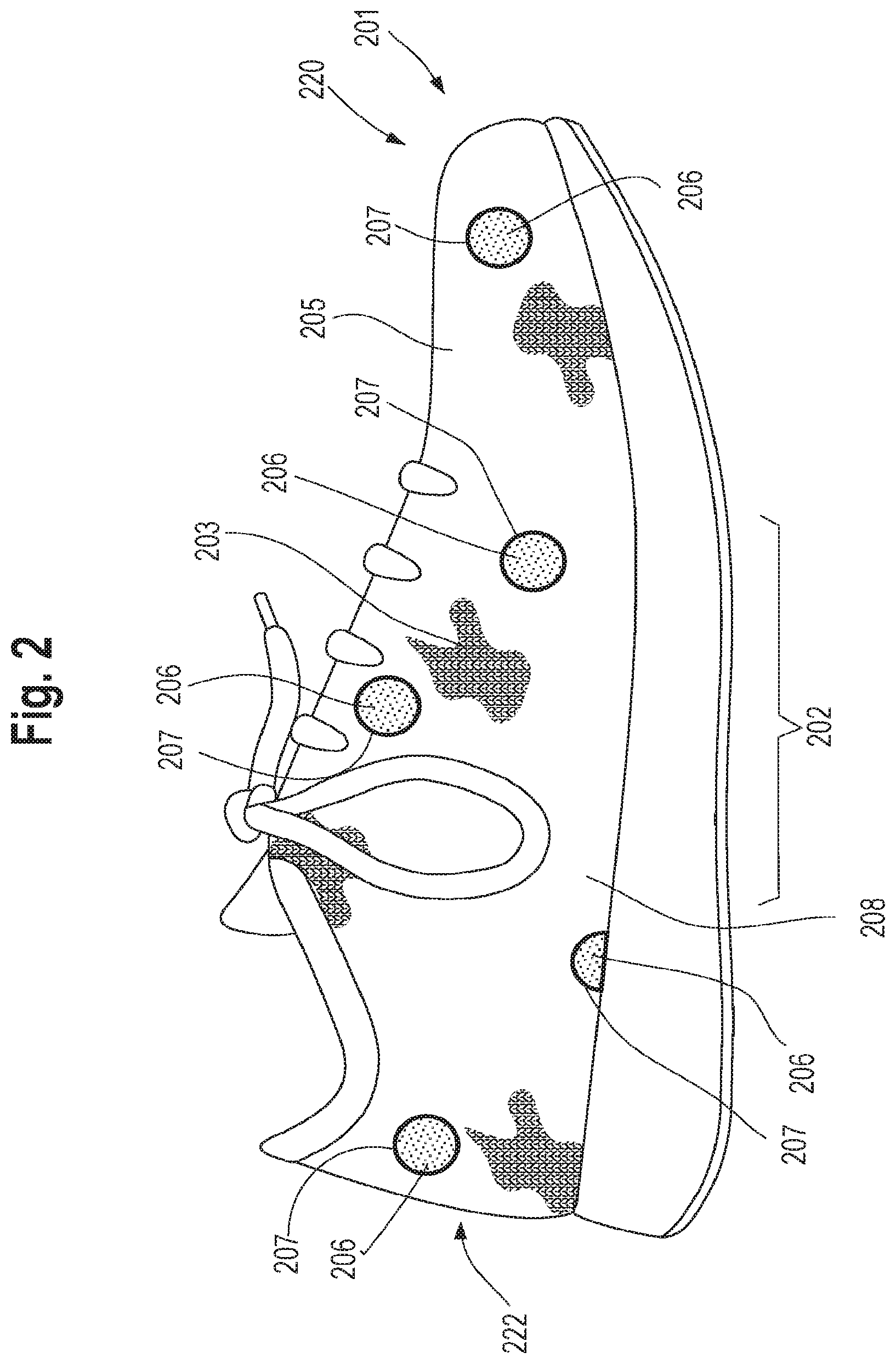 Patent US12312718 Figure 2 – Knitted component having at least one thermoplastic polymer element