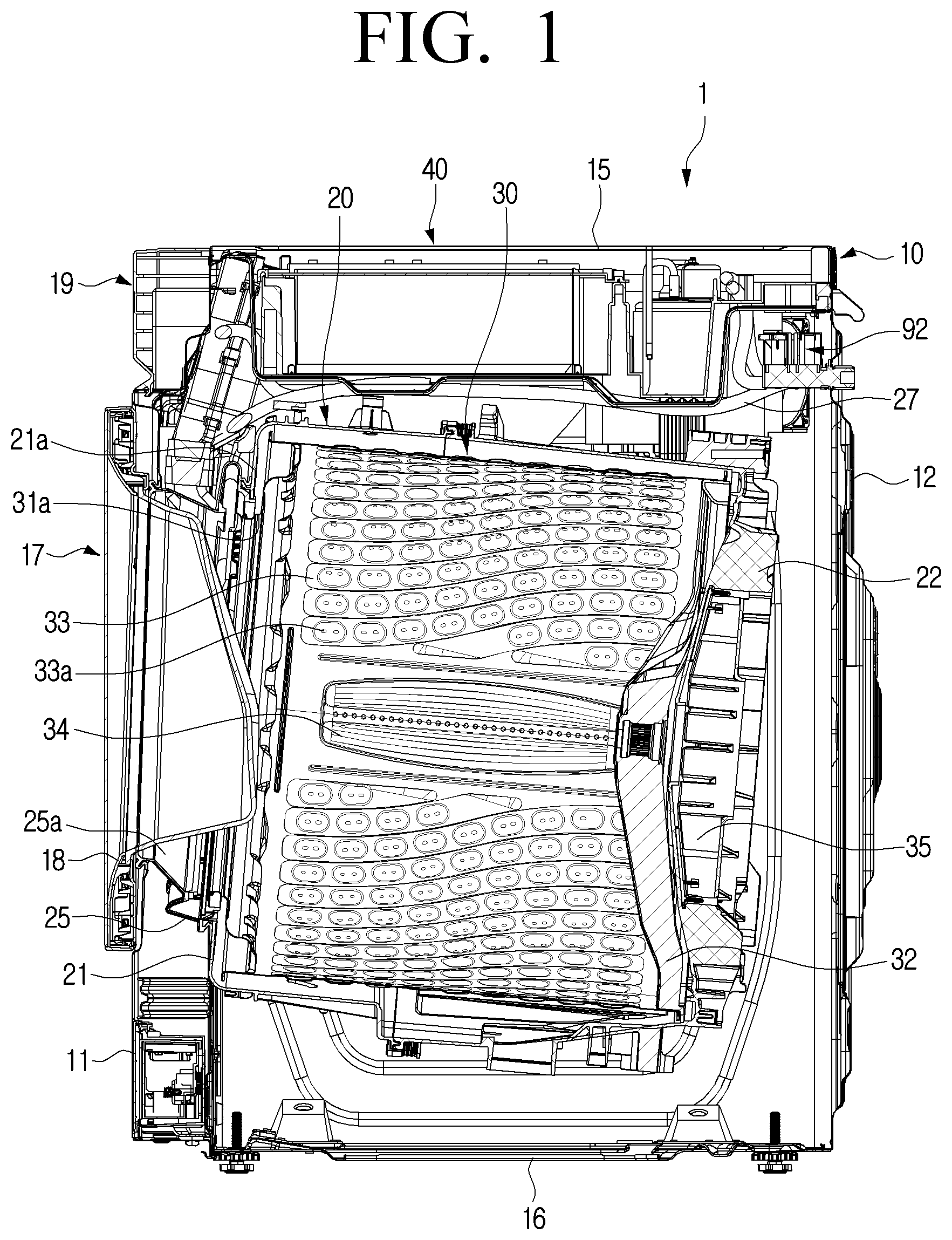 Patent US12312735 Figure 1 – Washing machine with drying function