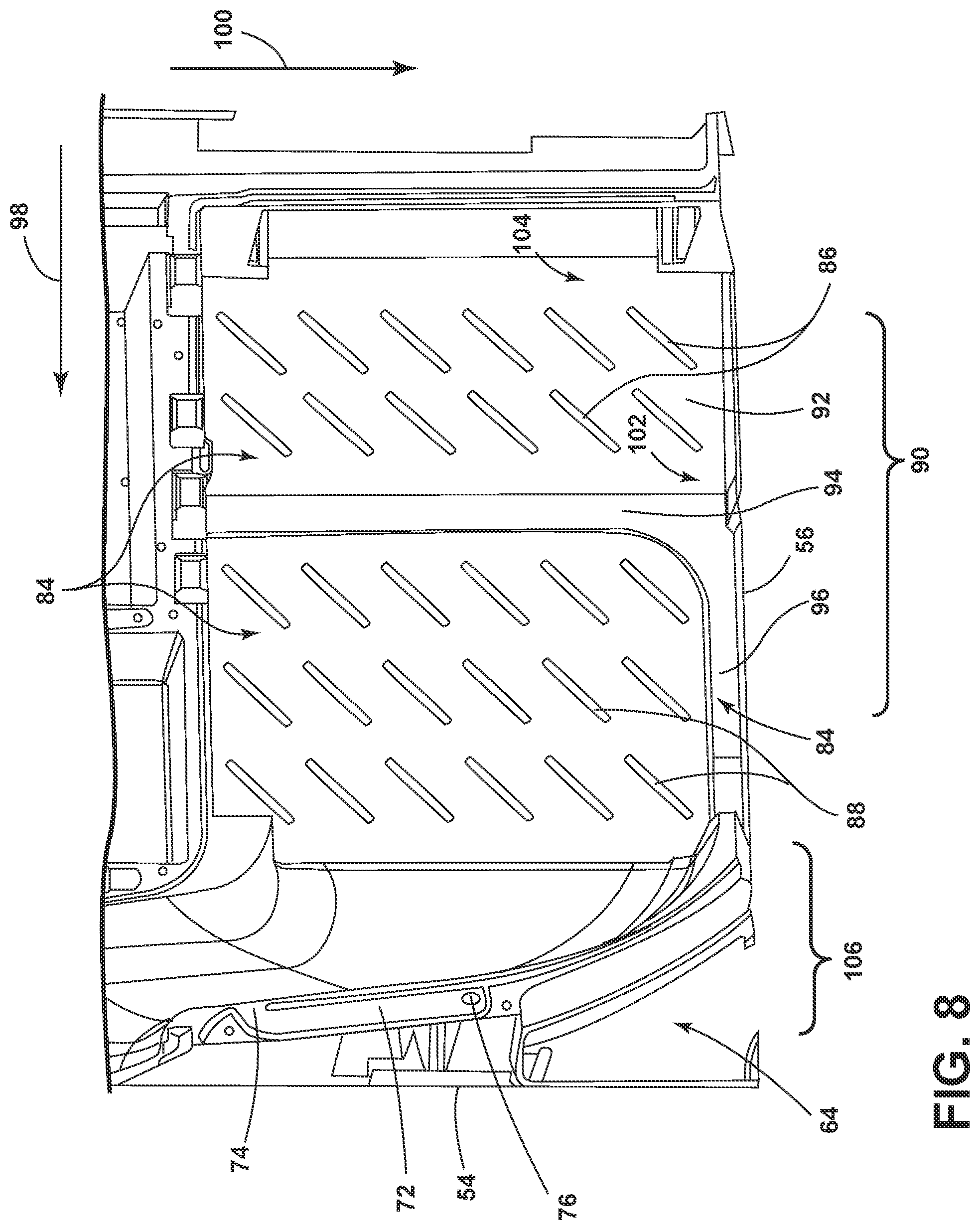 Patent US12312736 Figure 8 – Drain system for a laundry appliance