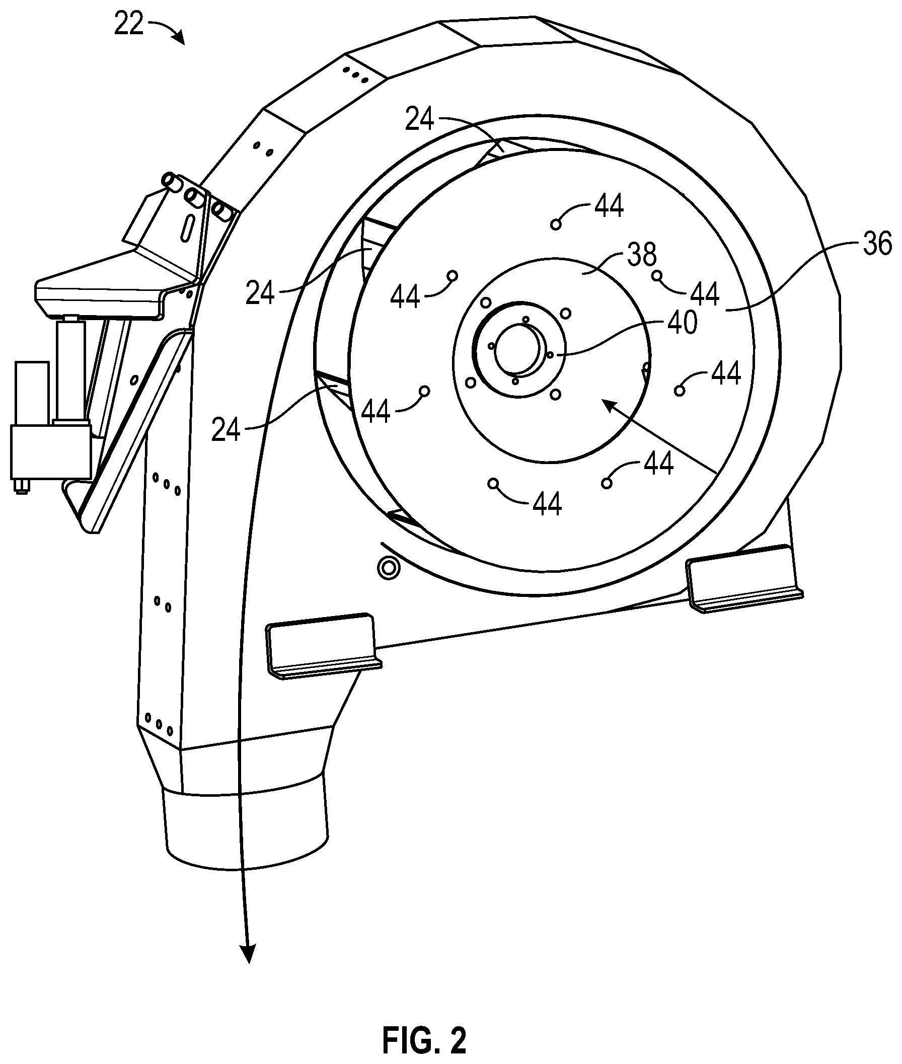 Patent US12312758 Figure 2 – Fan for regenerative air vacuum street sweeper, and method of fan manufacture and assembly