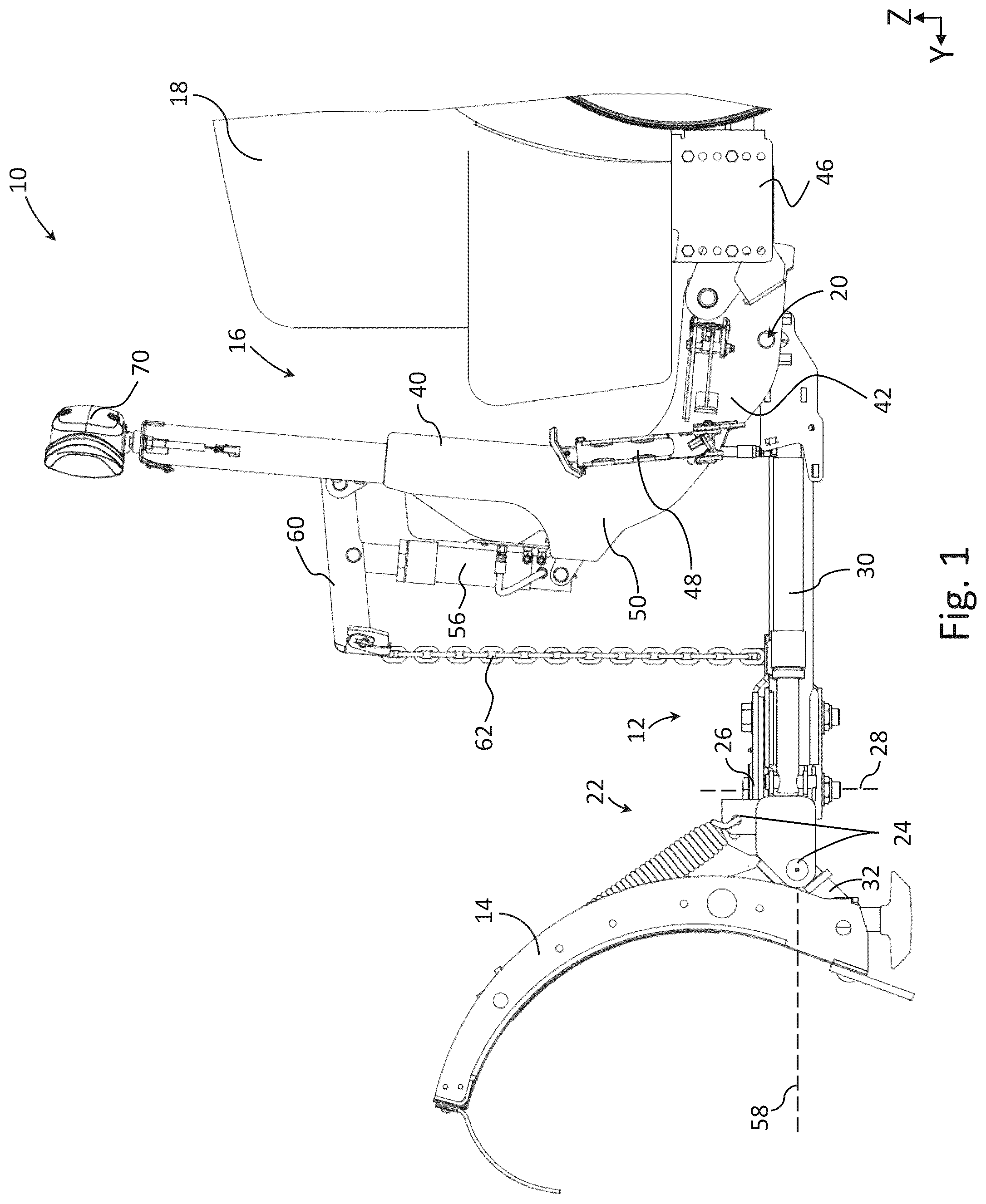Patent US12312759 Figure 1 – Snow plow assembly with floating a-frame