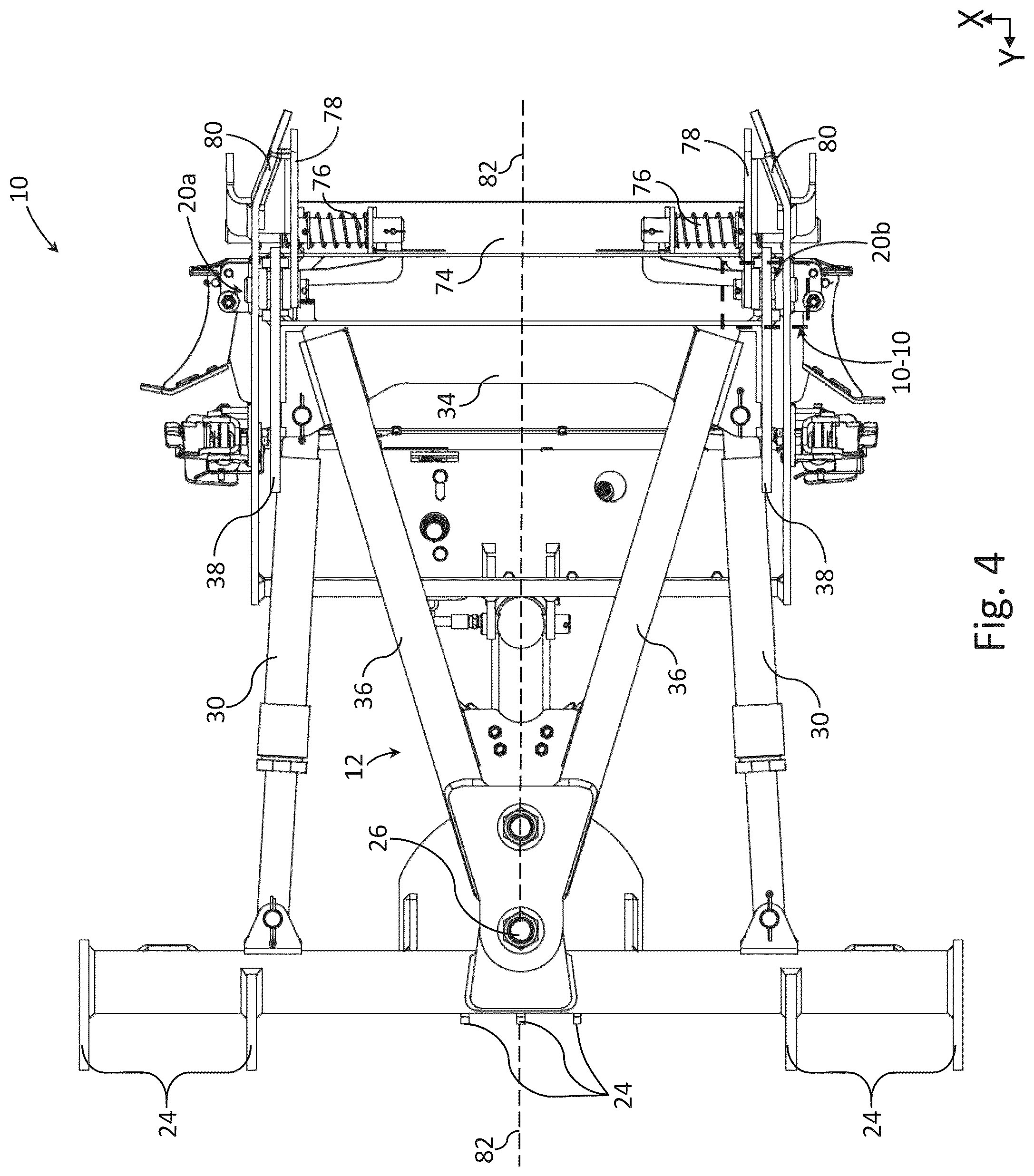 Patent US12312759 Figure 4 – Snow plow assembly with floating a-frame