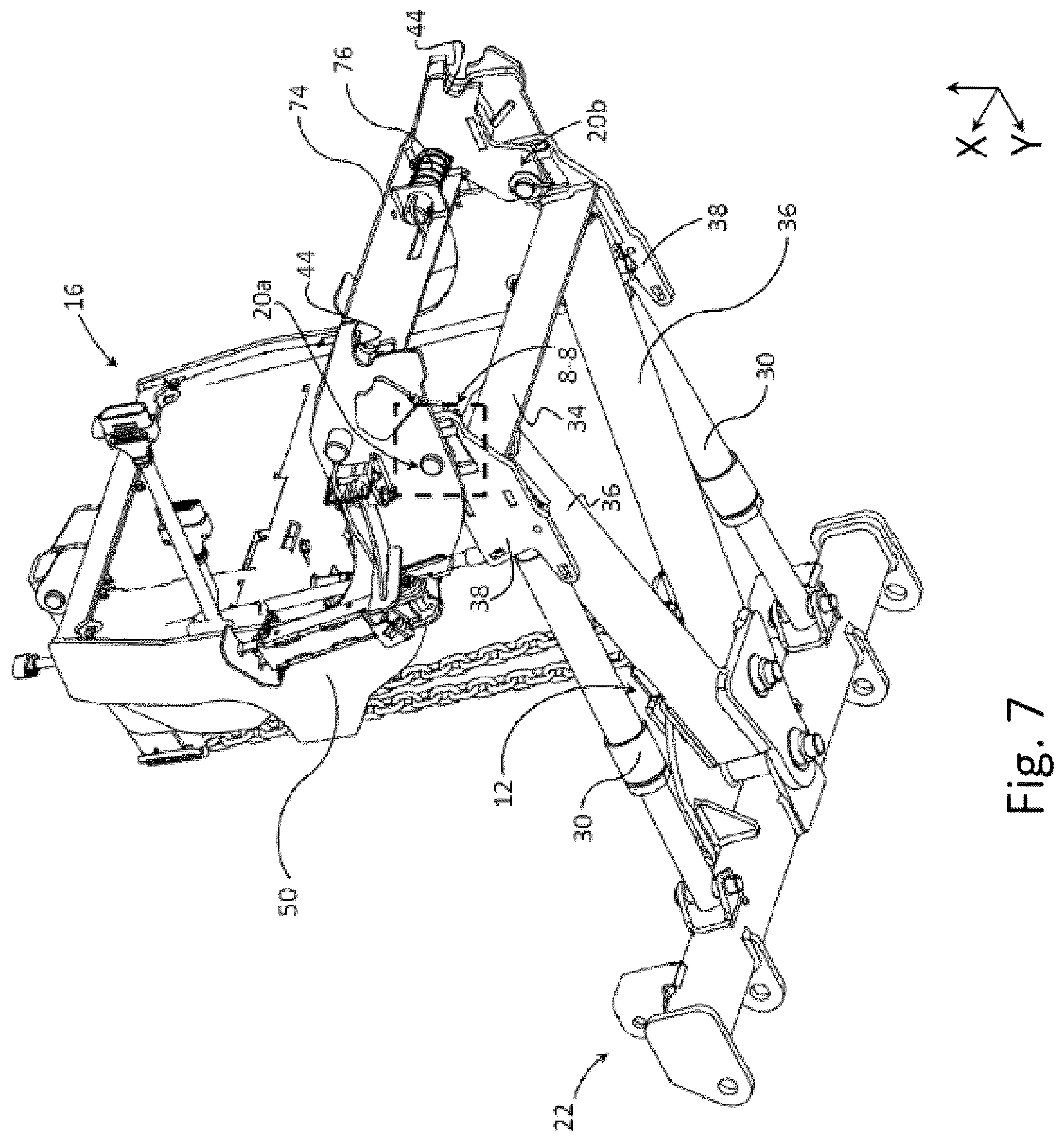 Patent US12312759 Figure 7 – Snow plow assembly with floating a-frame