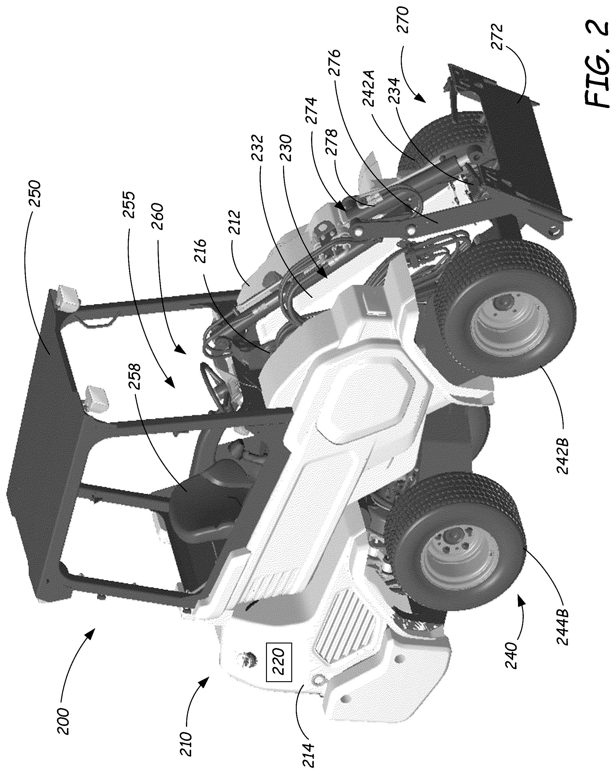 Patent US12312764 Figure 2 – Self-leveling lift arm assembly for power machines