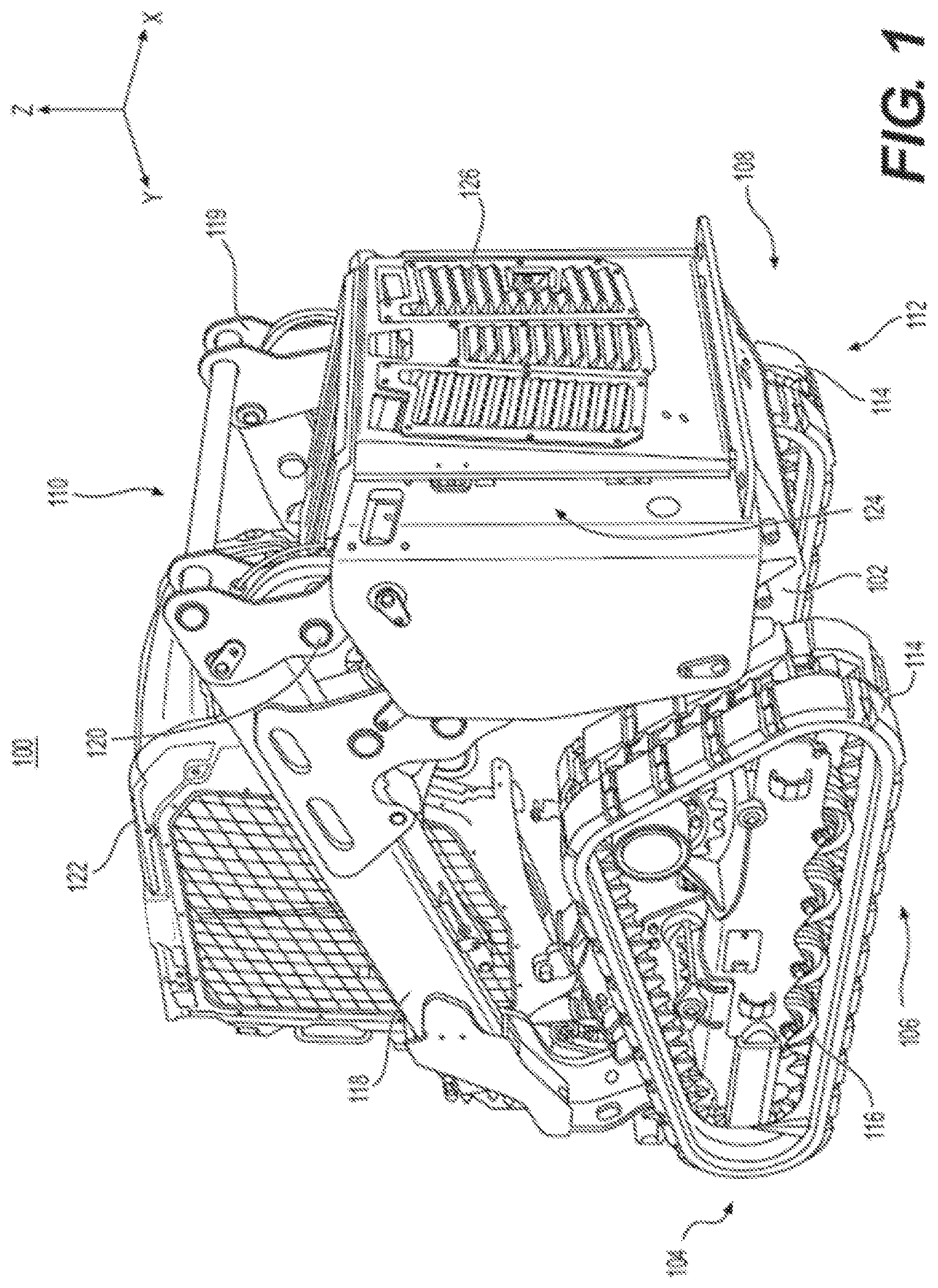 Patent US12312768 Figure 1 – Removable cab toe box for a work machine