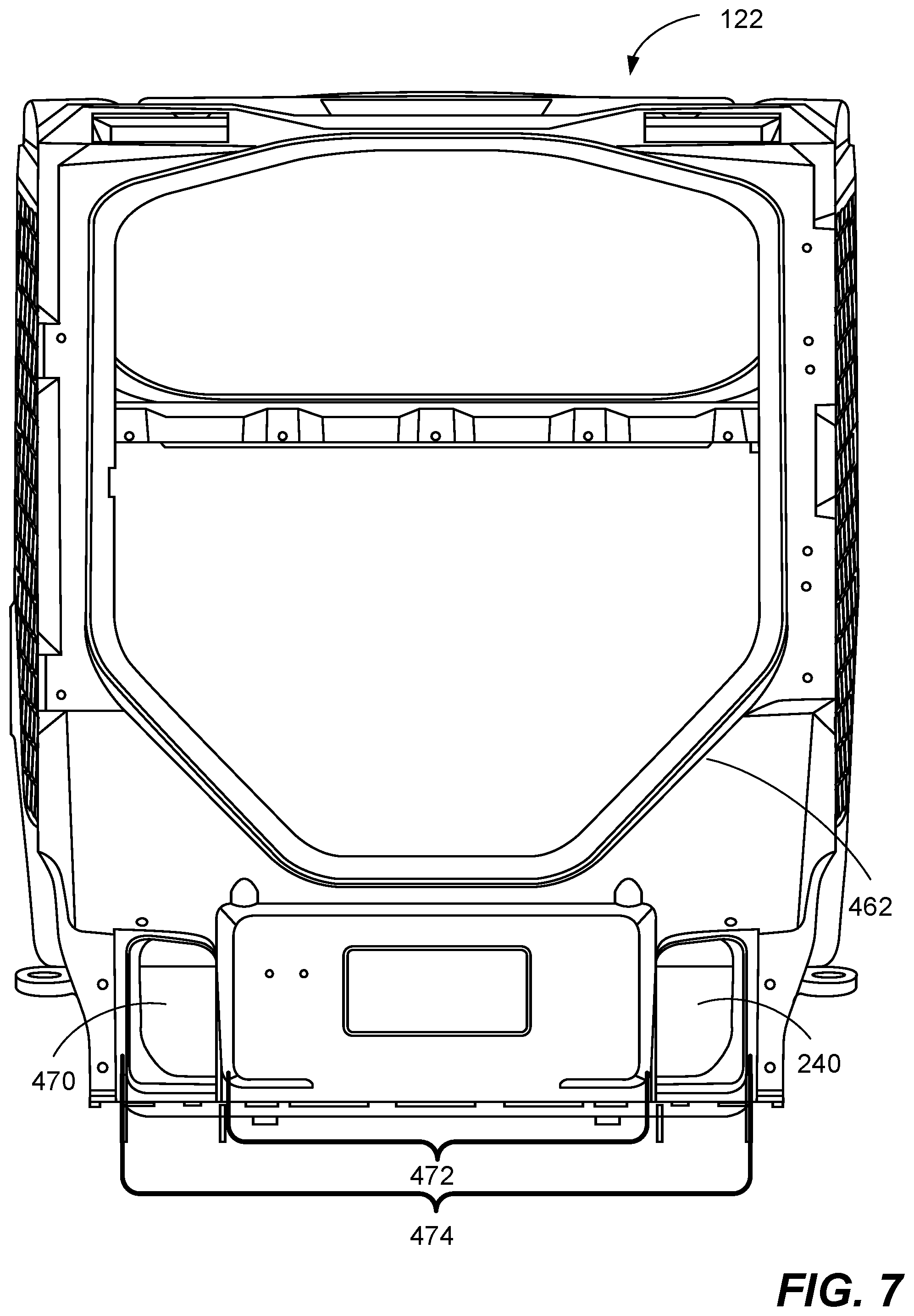 Patent US12312768 Figure 7 – Removable cab toe box for a work machine