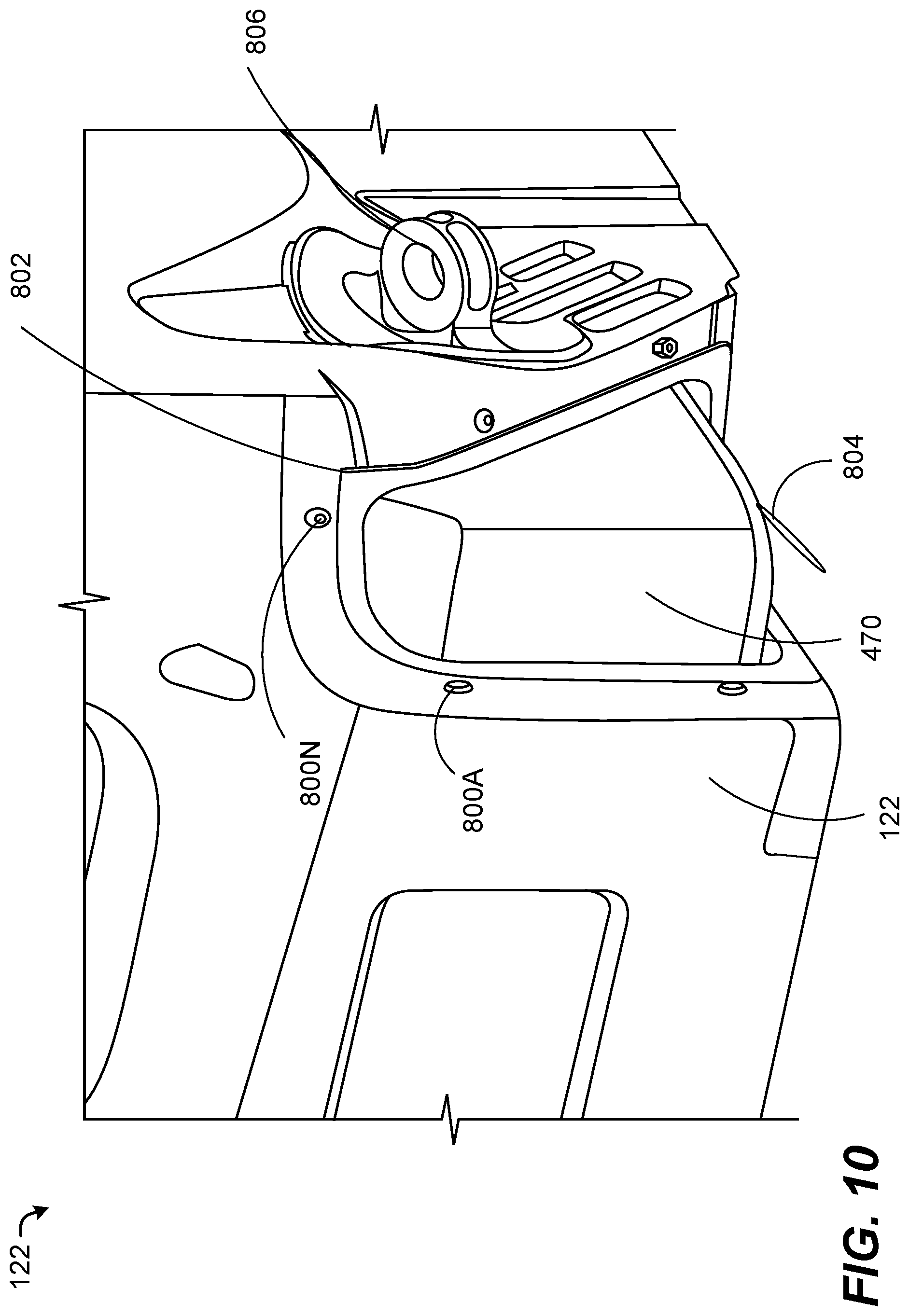 Patent US12312768 Figure 10 – Removable cab toe box for a work machine