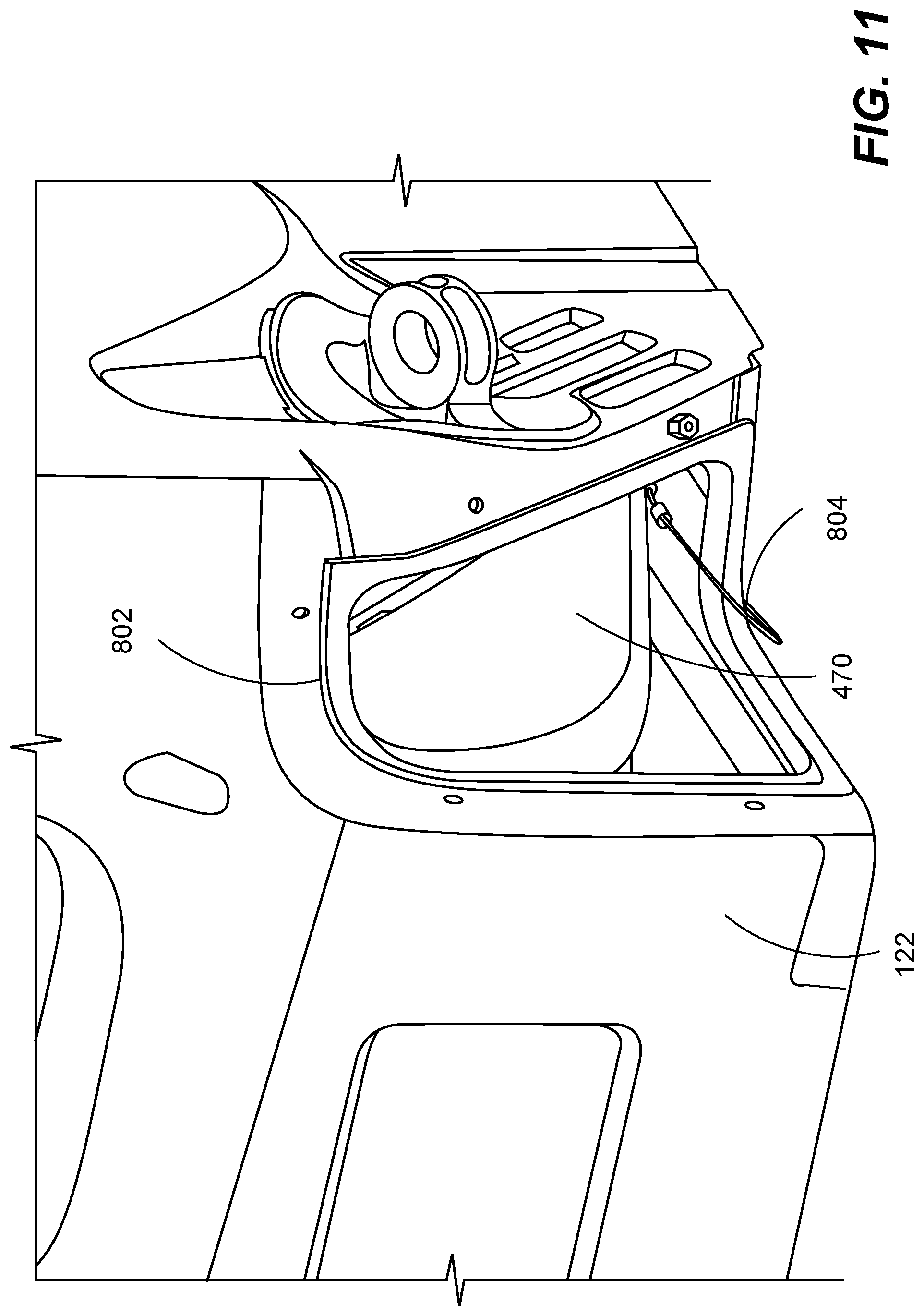 Patent US12312768 Figure 11 – Removable cab toe box for a work machine