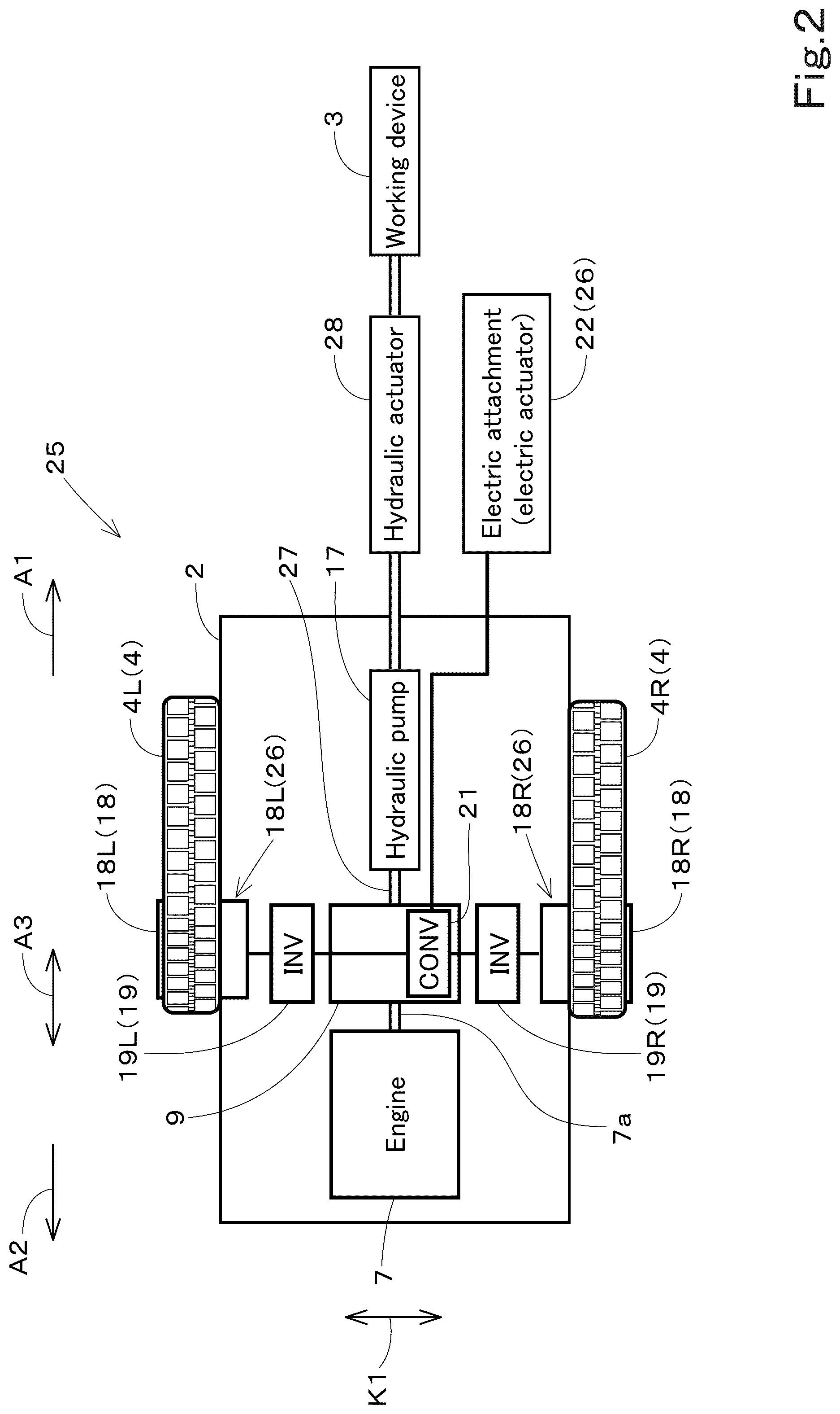 Patent US12312769 Figure 2 – Hybrid system and working machine including hybrid system