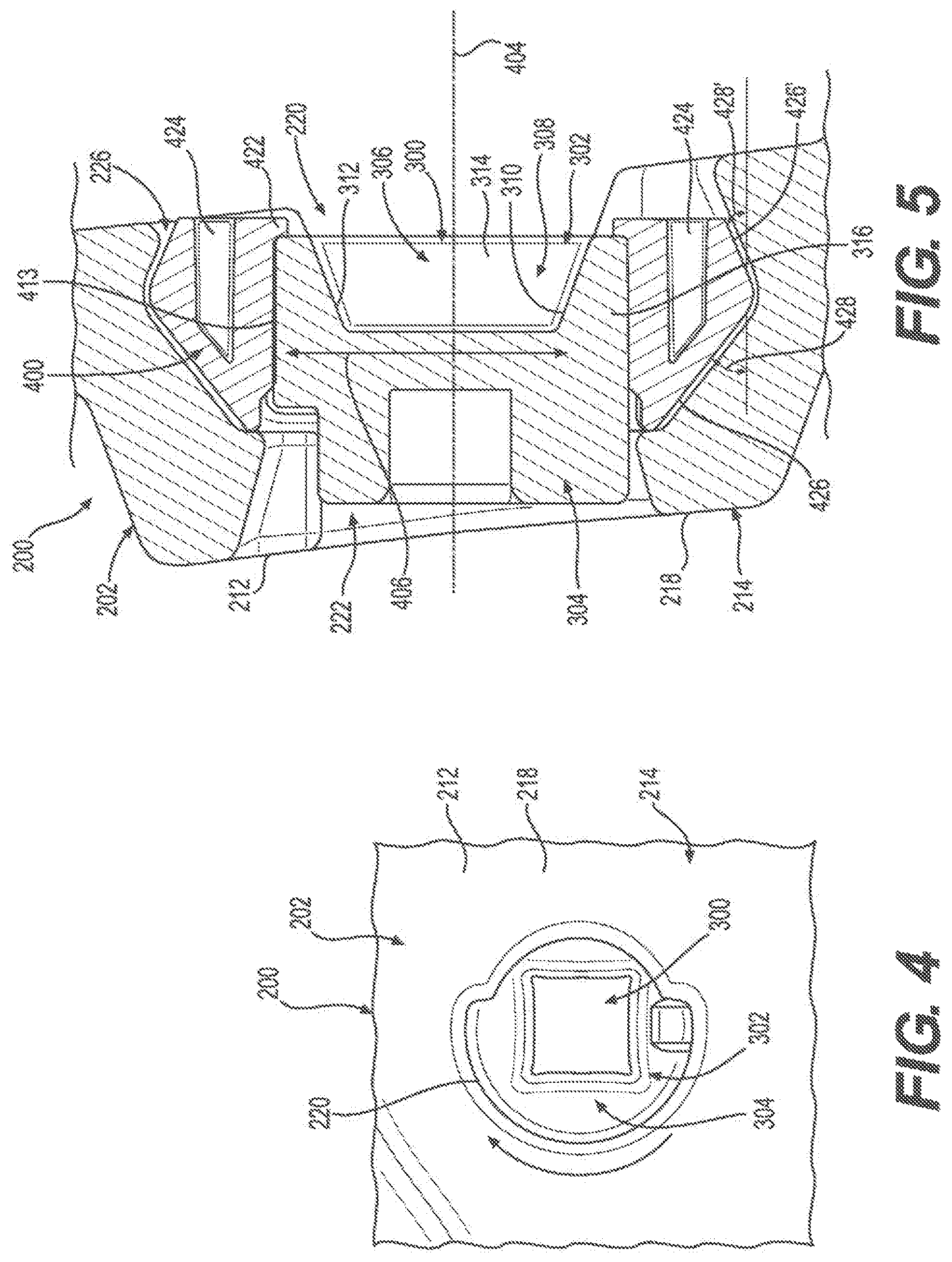 Patent US12312776 Figure 4 – Anti-tipping features for a retaining mechanism