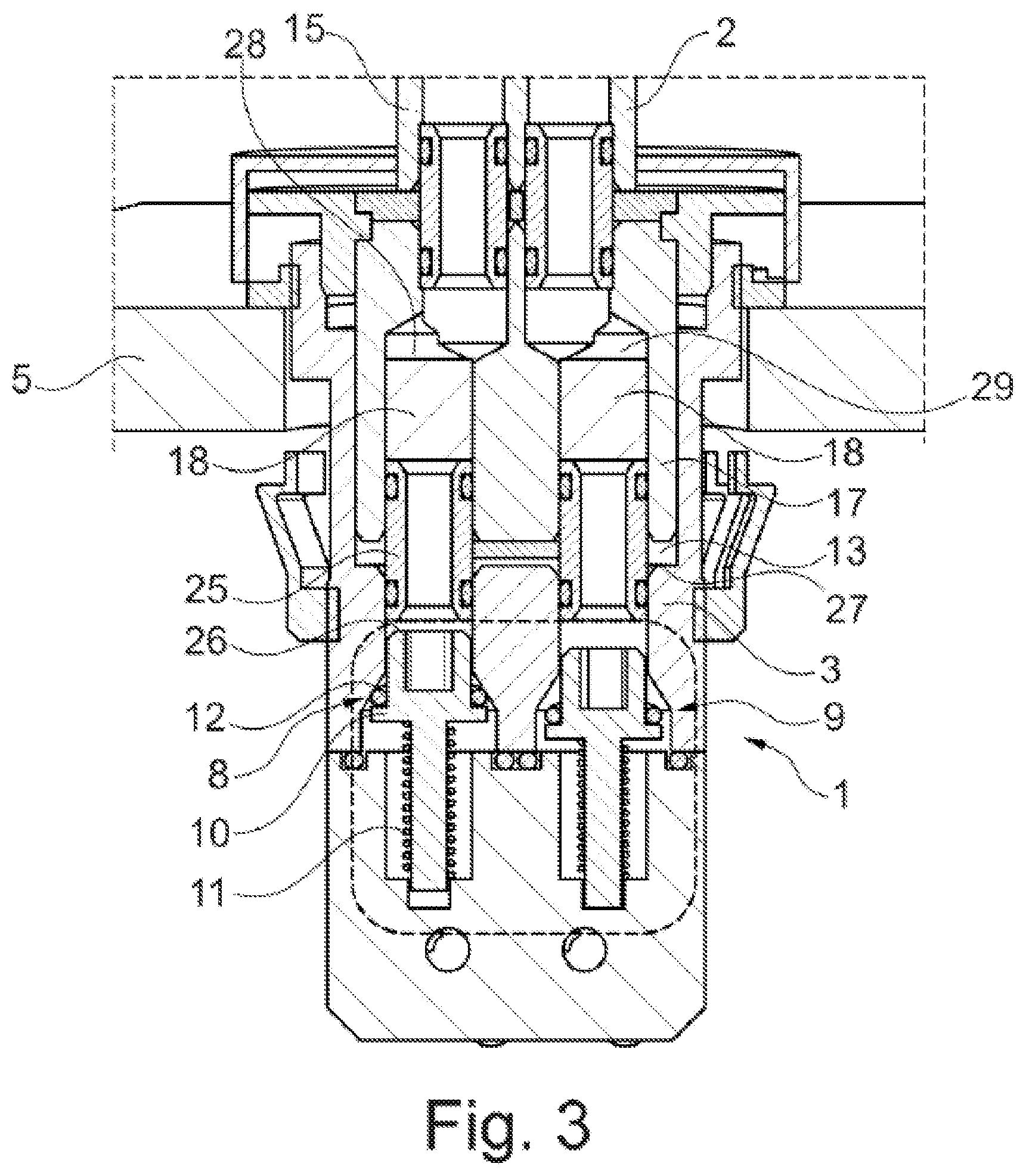 Patent US12312780 Figure 3 – Fastener for a sanitary faucet, a sanitary faucet having a fastener and a method for securing a sanitary faucet to a support