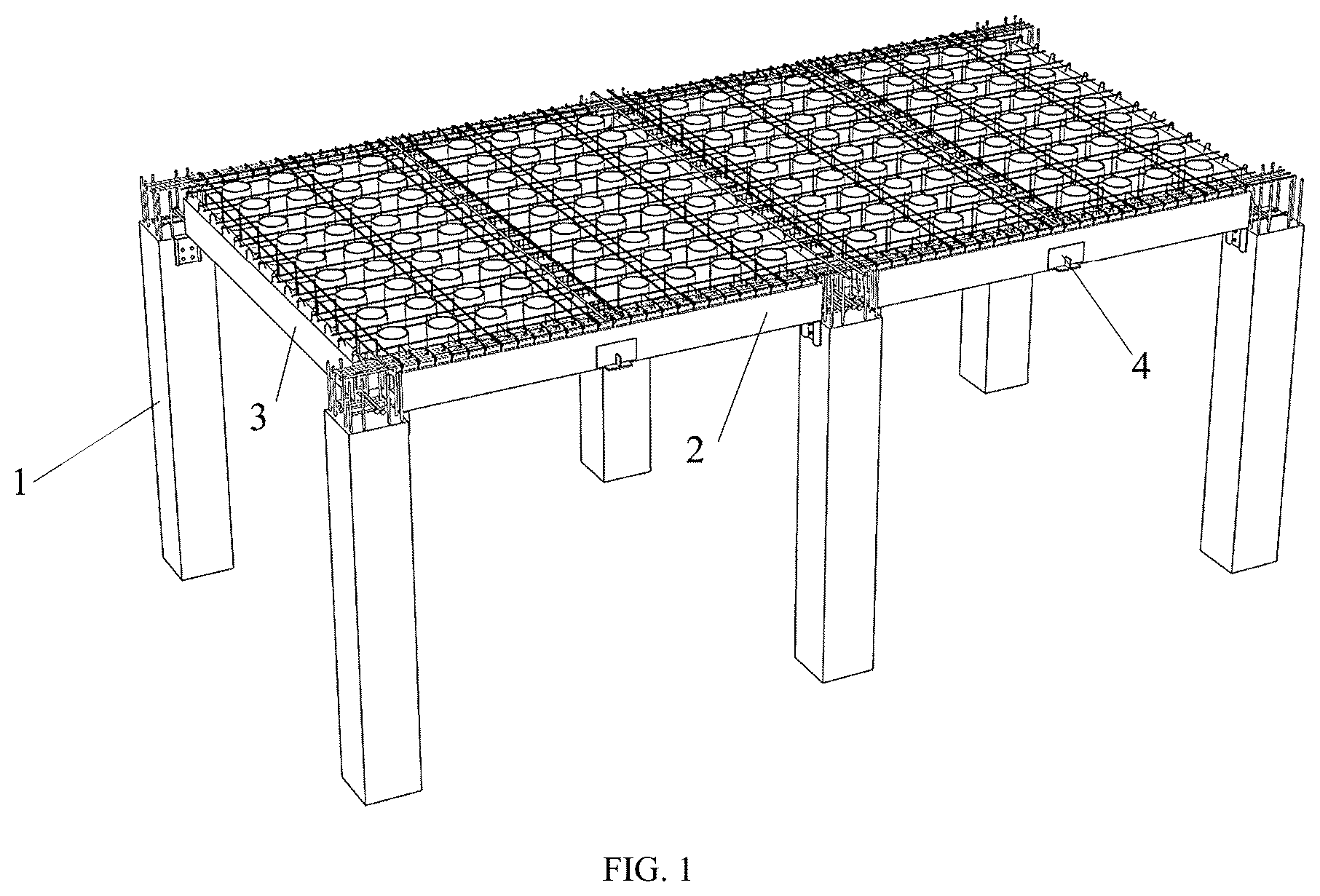 Patent US12312795 Figure 1 – Beam-slab integrated prefabricated waffle slab structure and construction method thereof