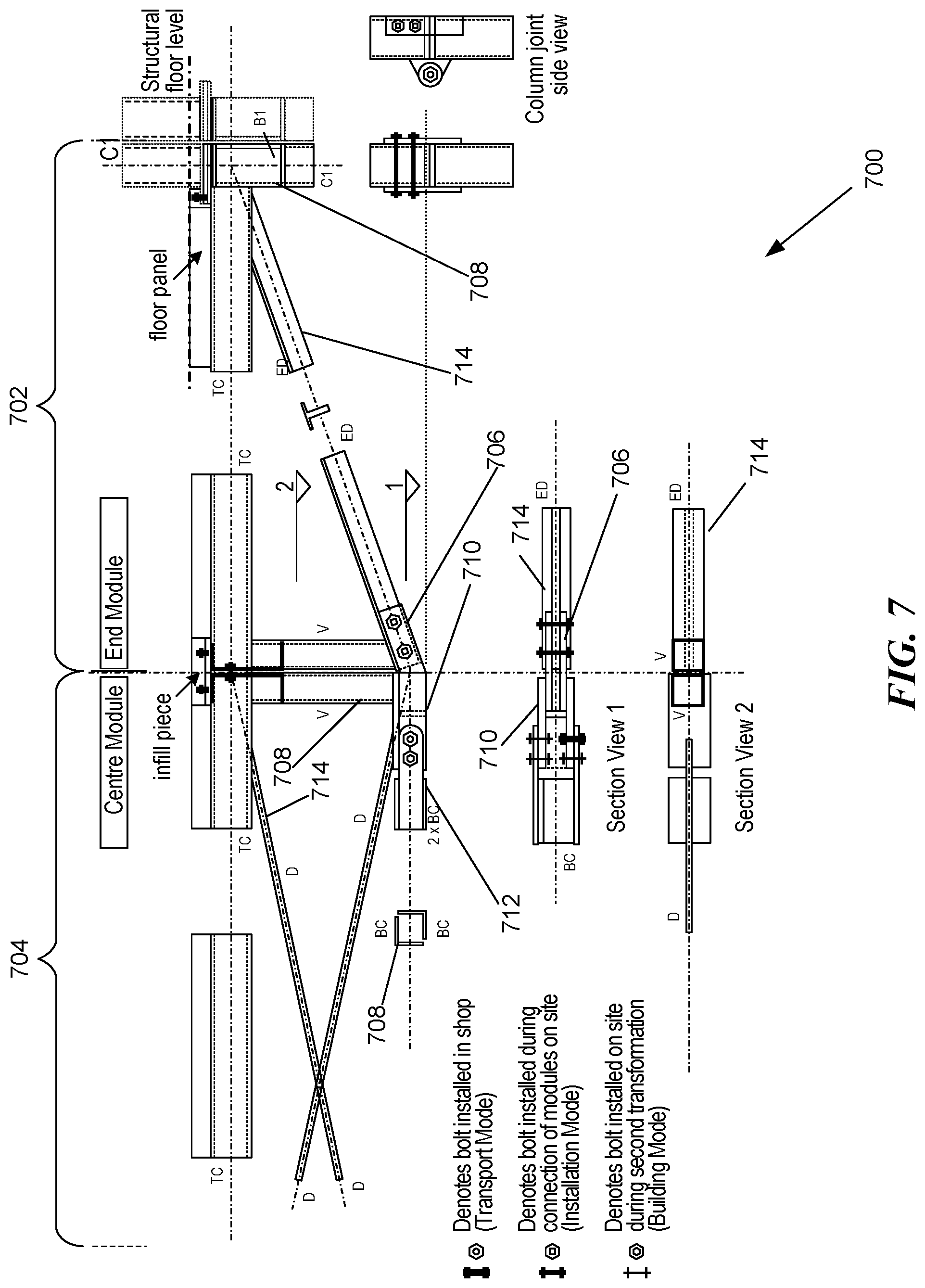 Patent US12312797 Figure 13 – System and methods employing prefabricated volumetric construction modules including transforming truss elements