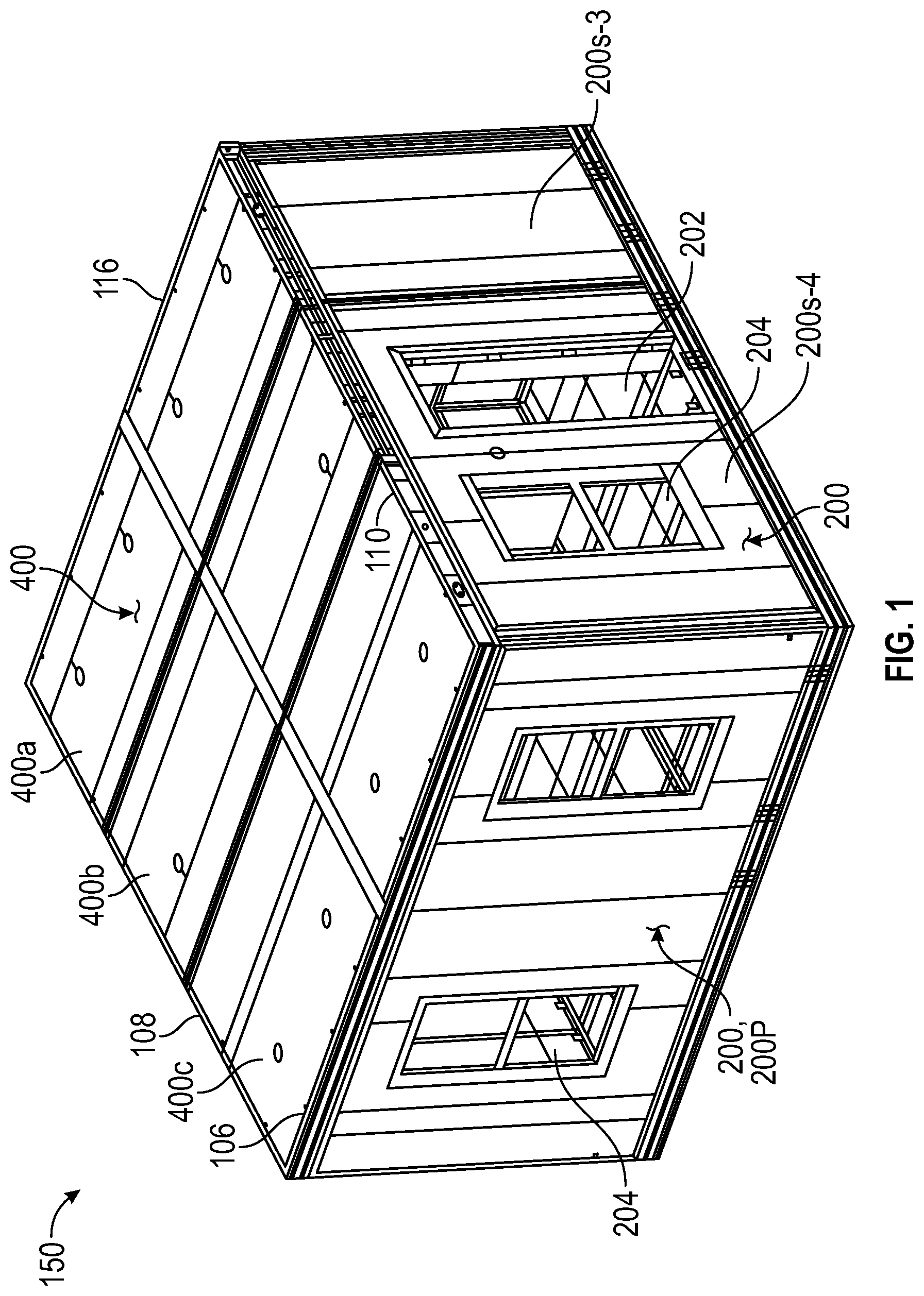 Patent US12312798 Figure 1 – Foldable transportable buildings