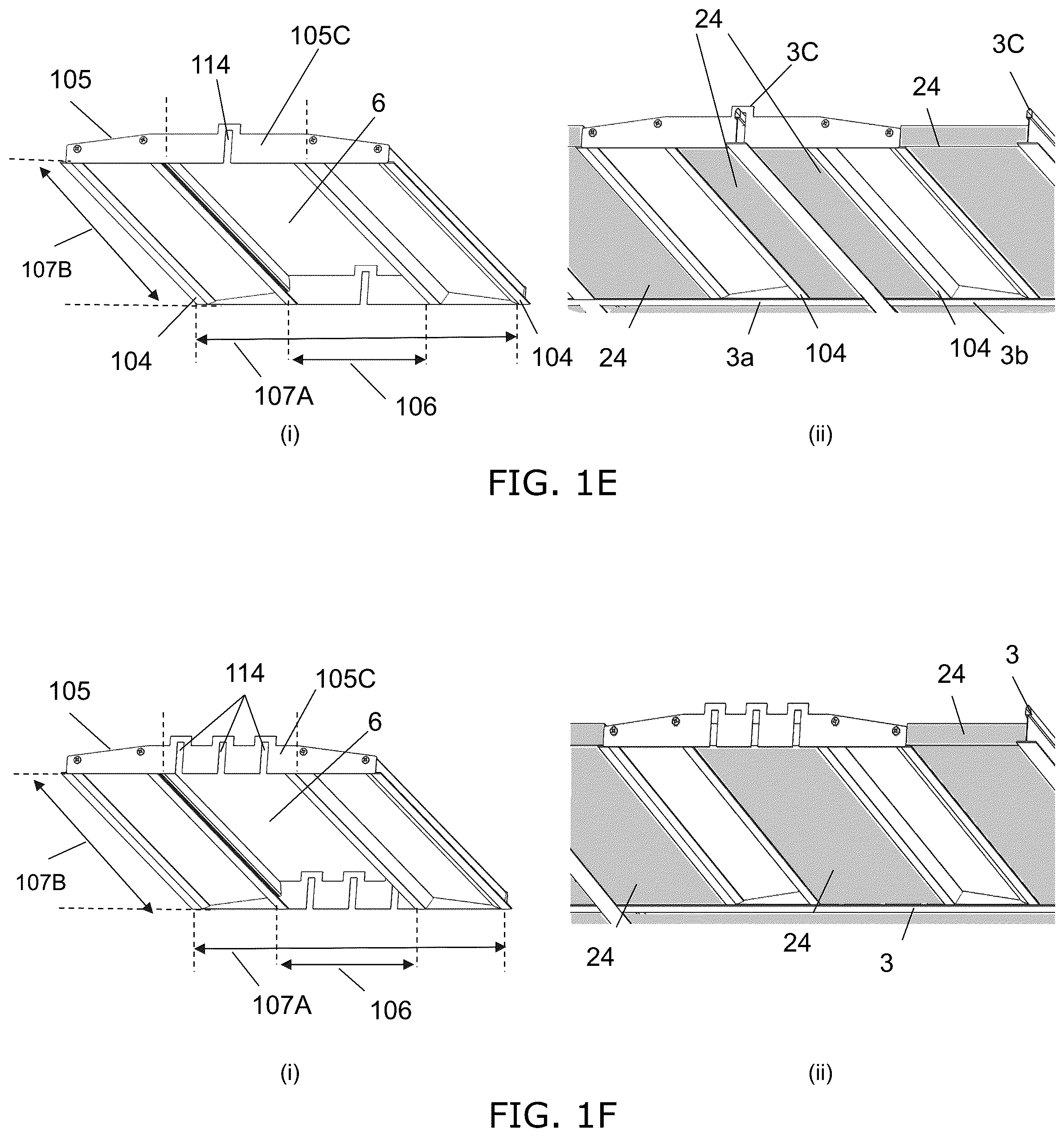Patent US12312806 Figure 4 – Ceiling grid lighting assembly with two linear lighting modules and a configurable, functional gap