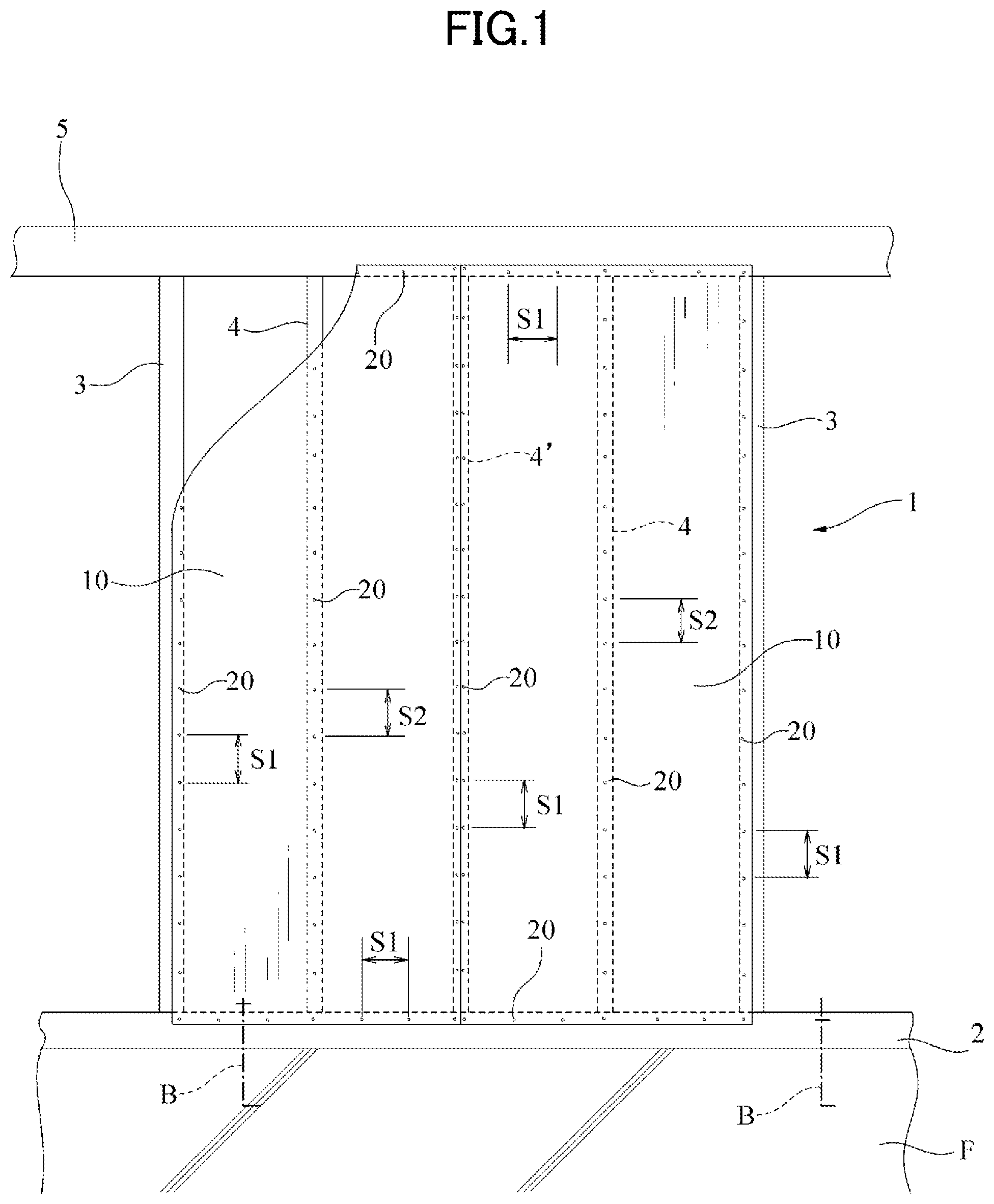 Patent US12312809 Figure 1 – Gypsum-based load-bearing board, load-bearing wall structure, and load-bearing wall construction method for wooden construction building