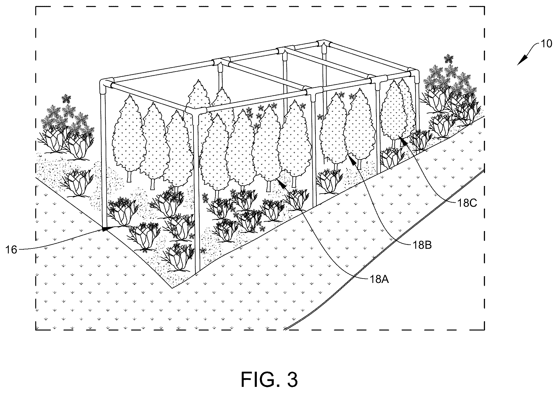 Patent US12312821 Figure 3 – Adaptable, temporary landscape protection structure