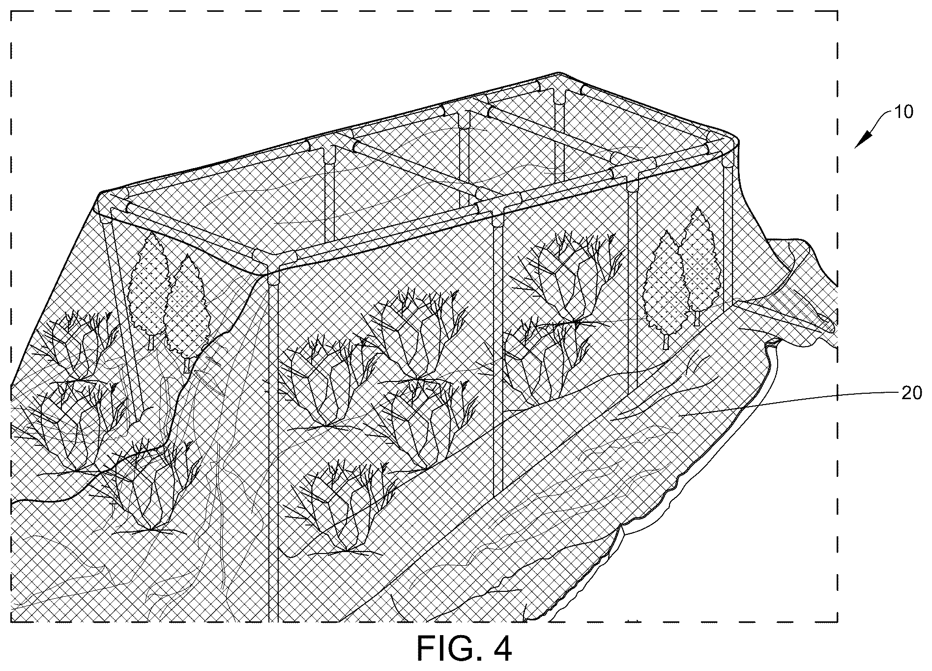 Patent US12312821 Figure 4 – Adaptable, temporary landscape protection structure