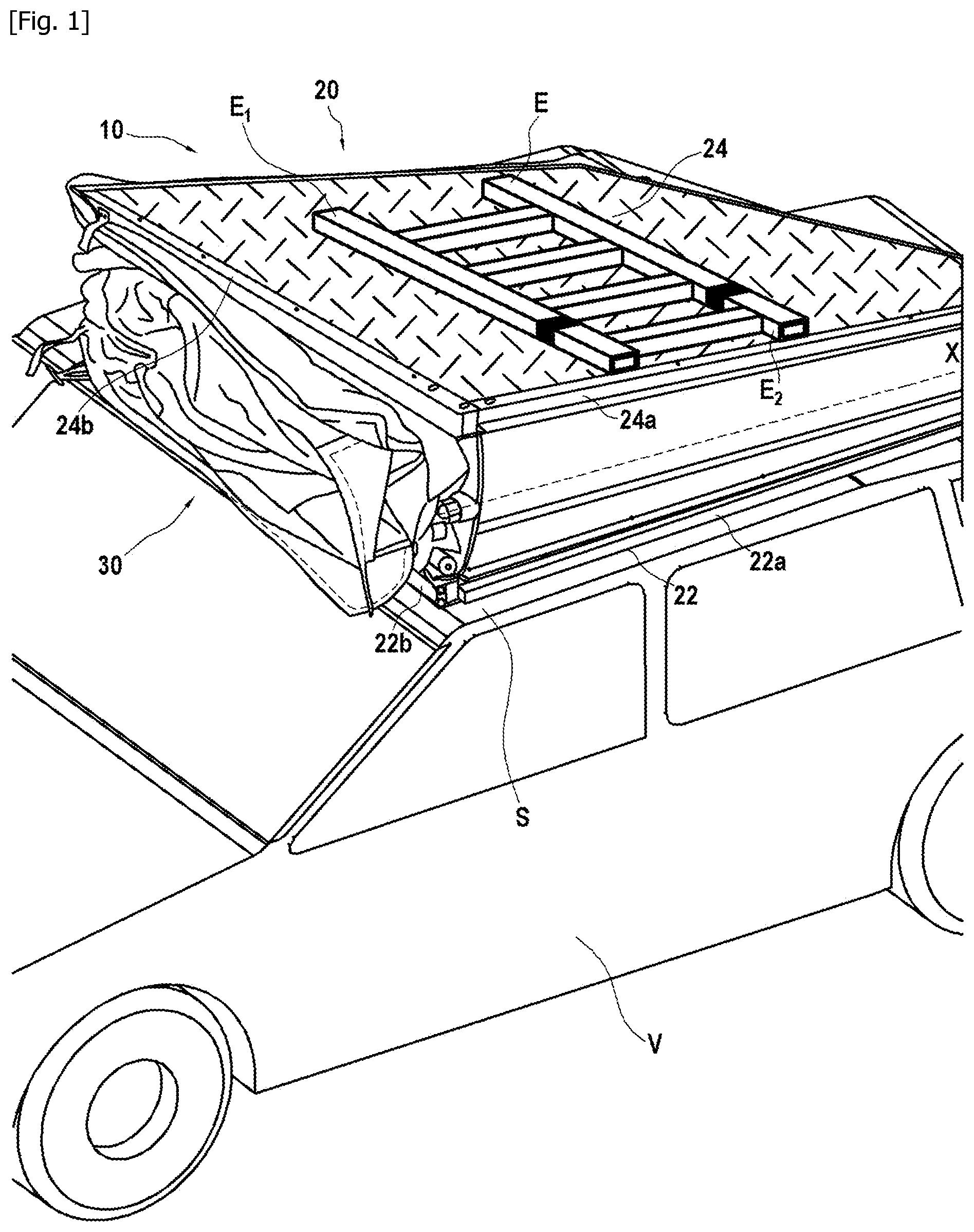 Patent US12312824 Figure 1 – Tent equipped with a deployable canopy