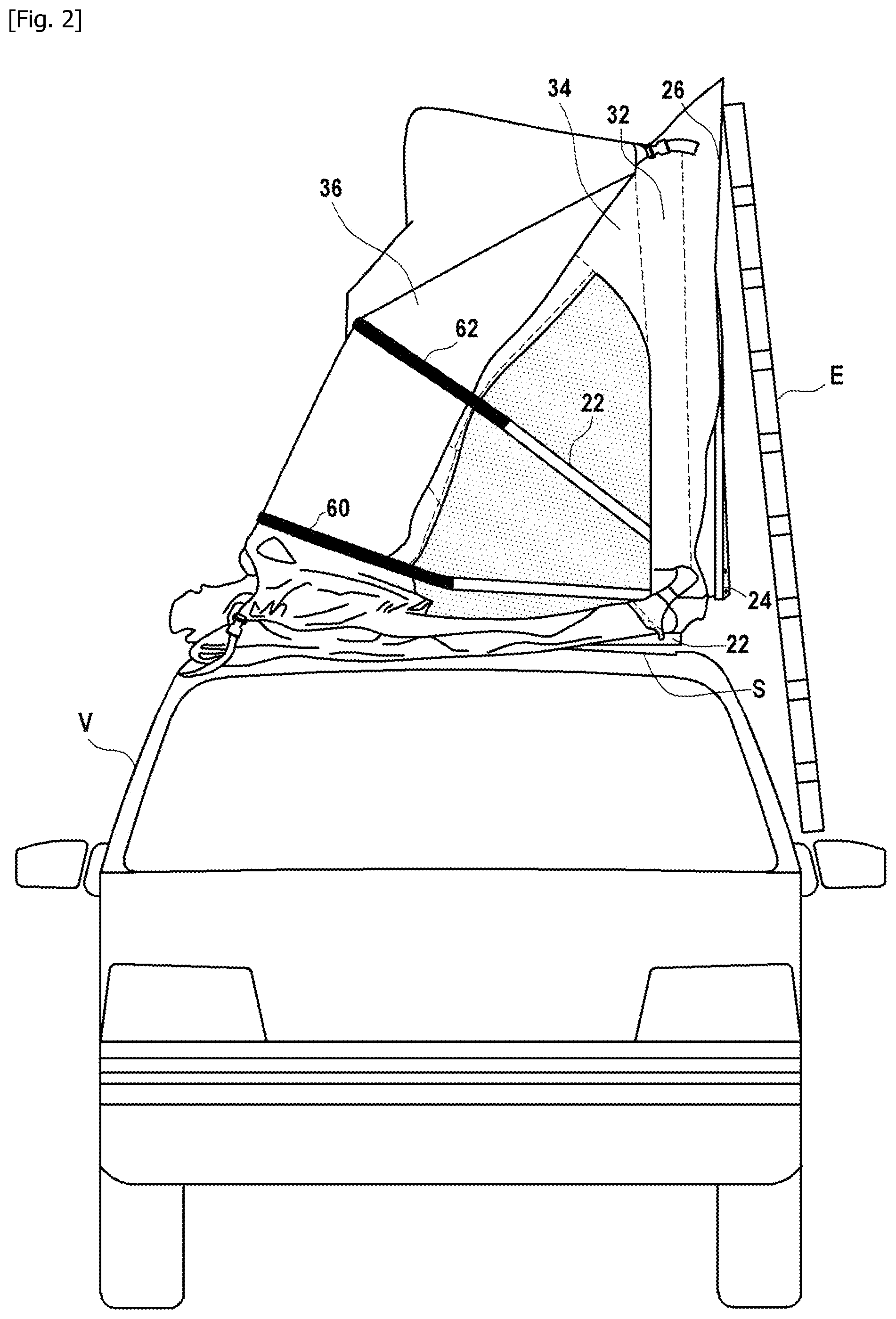 Patent US12312824 Figure 2 – Tent equipped with a deployable canopy