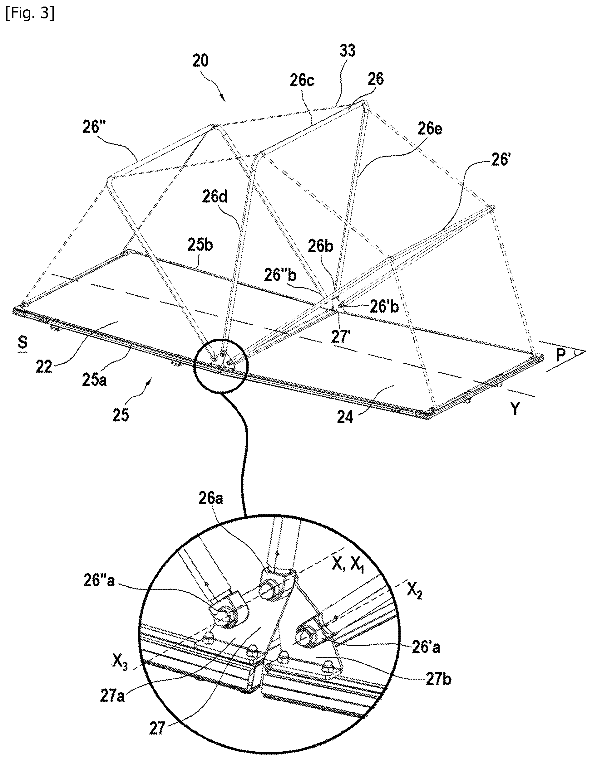 Patent US12312824 Figure 3 – Tent equipped with a deployable canopy