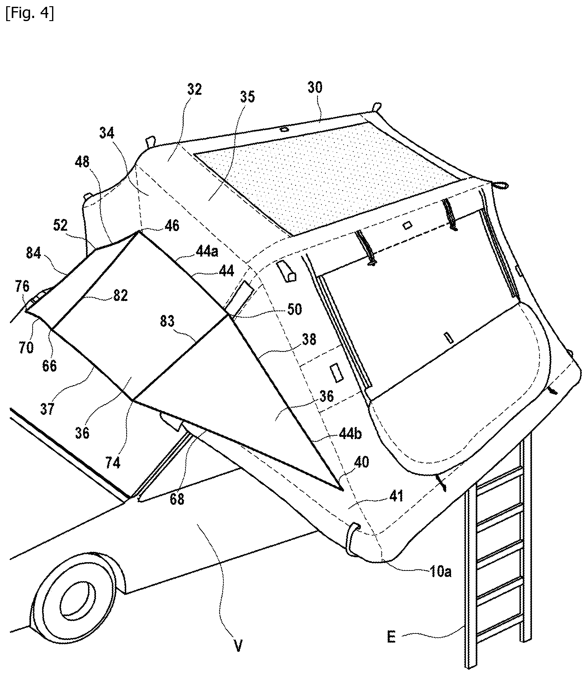 Patent US12312824 Figure 4 – Tent equipped with a deployable canopy