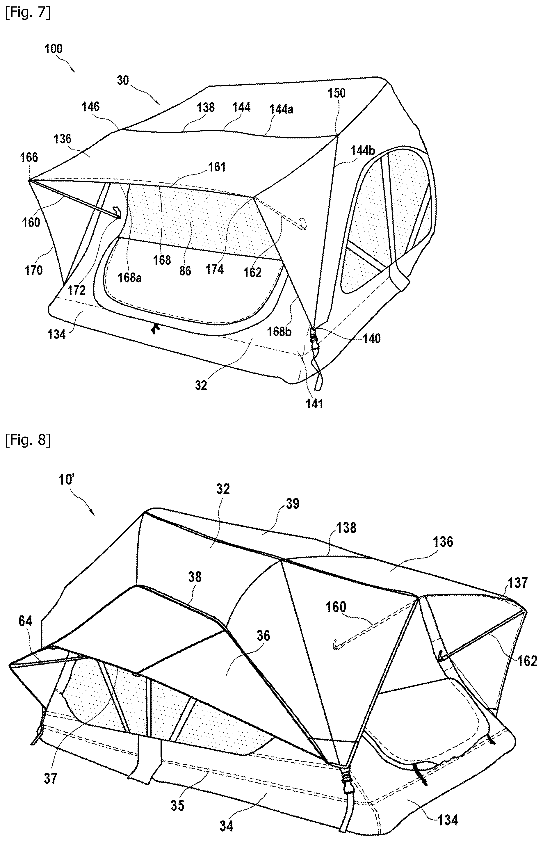 Patent US12312824 Figure 6 – Tent equipped with a deployable canopy