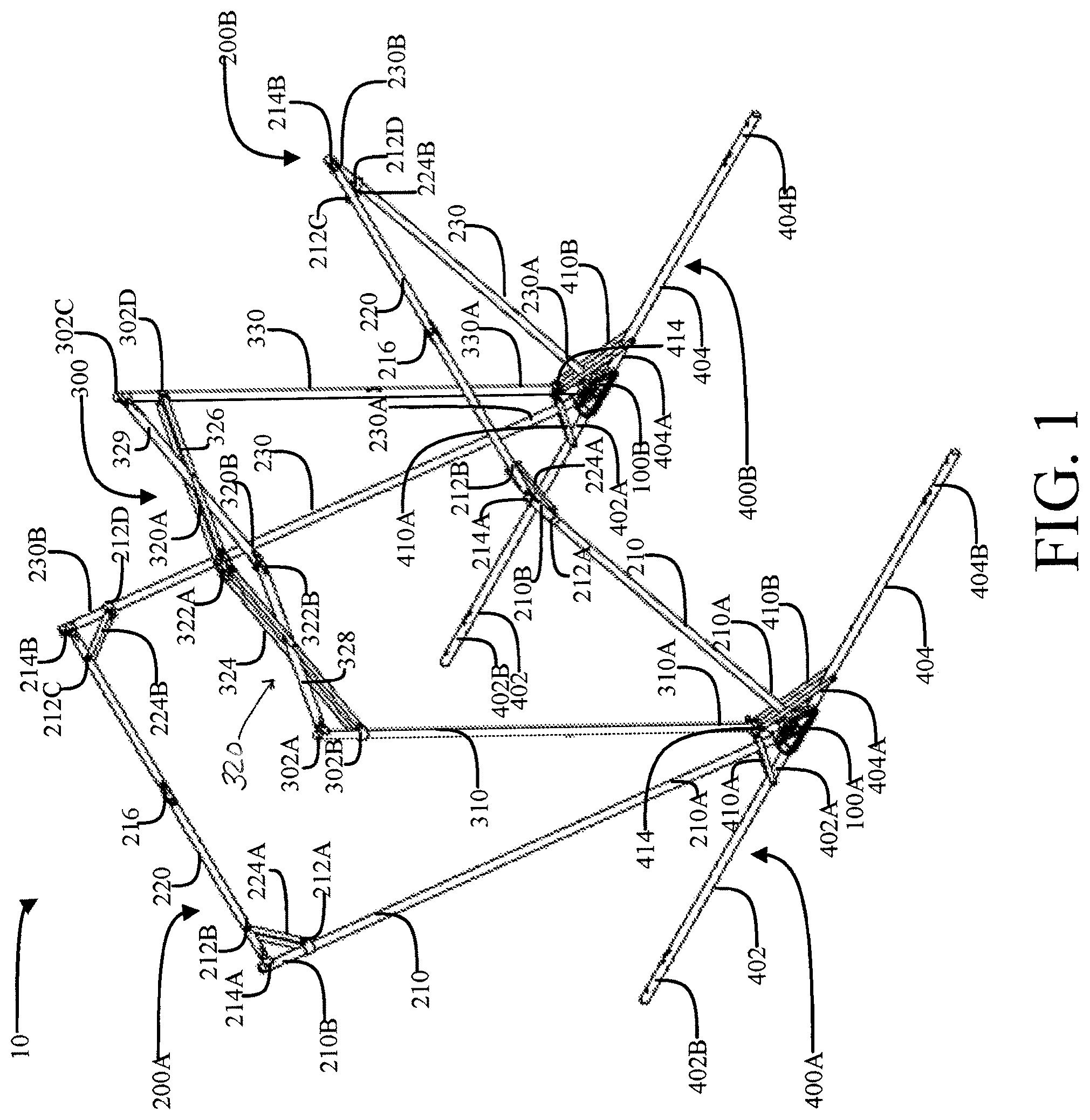 Patent US12312825 Figure 1 – Tent frame assembly