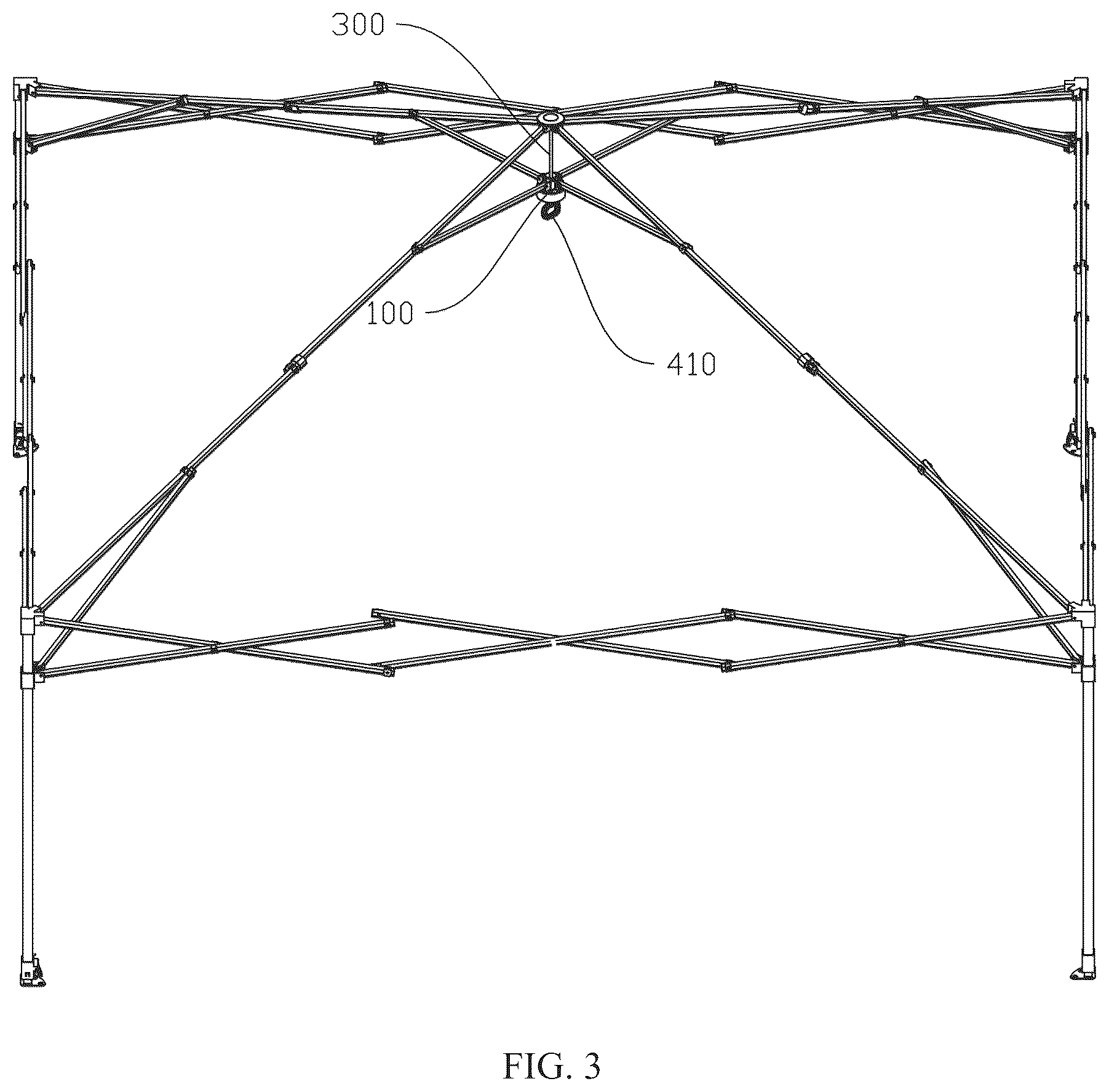 Patent US12312826 Figure 3 – Top supporting mechanism for a tent frame