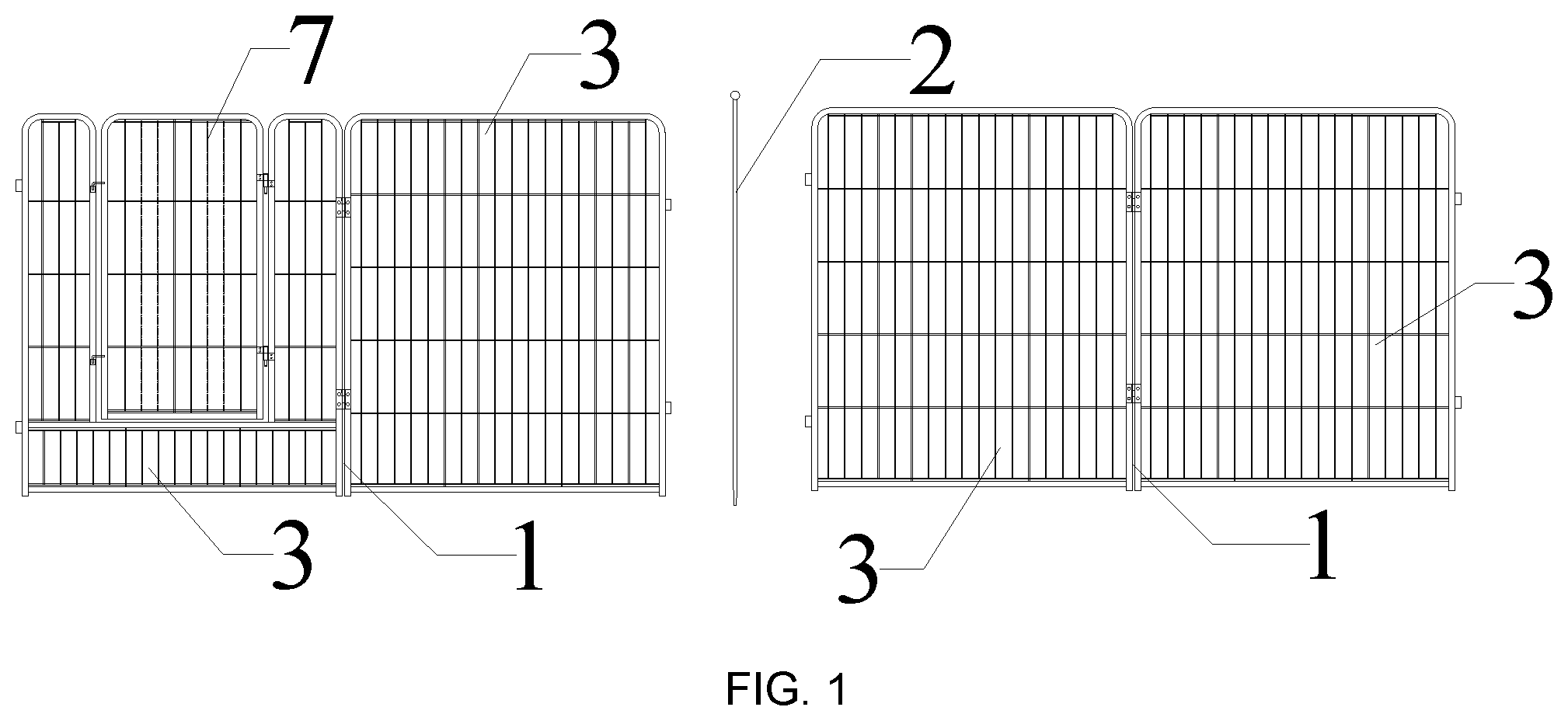 Patent US12312828 — Hinged quick installation fence — Figure 1