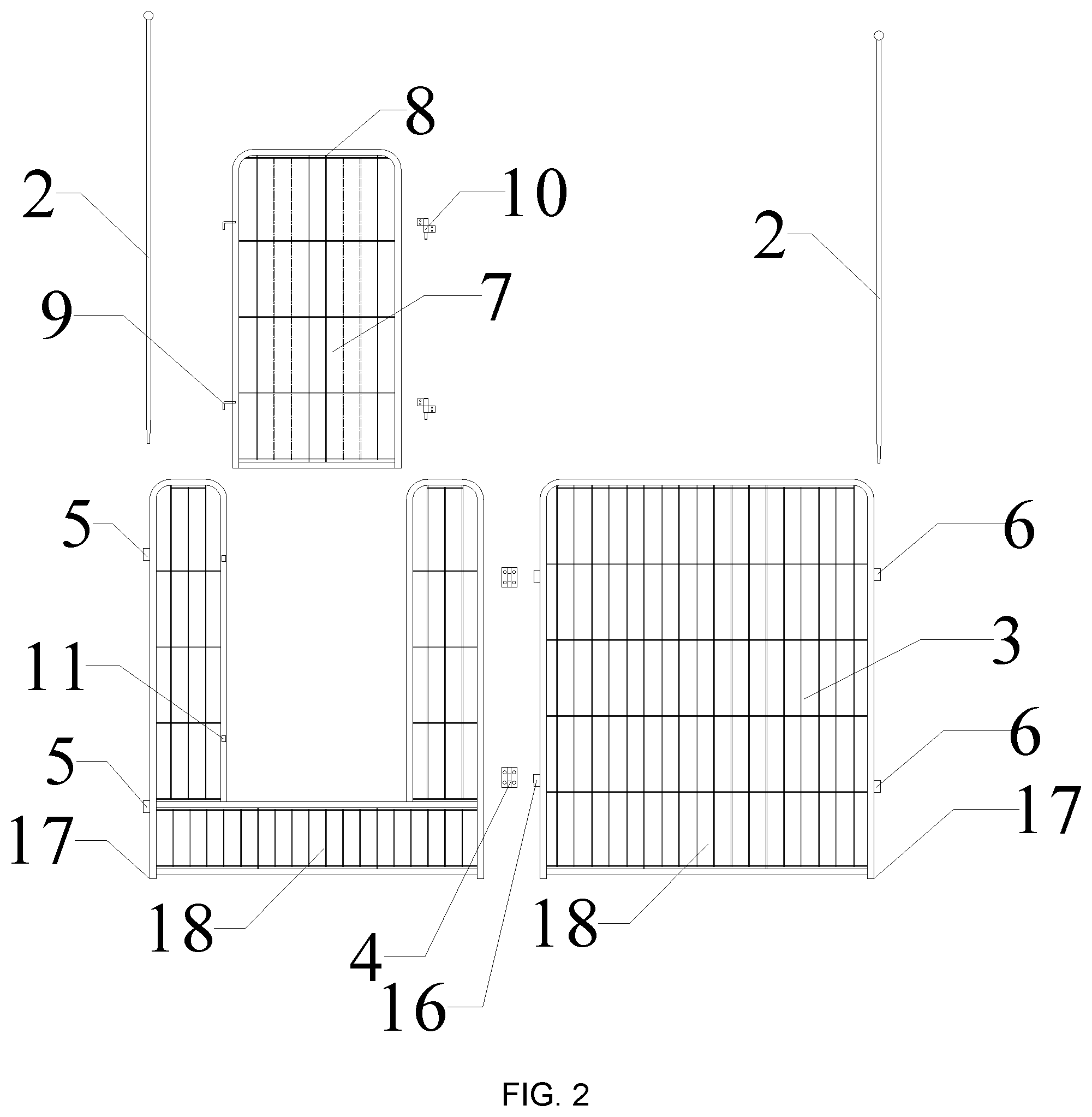 Patent US12312828 Figure 2 – Hinged quick installation fence