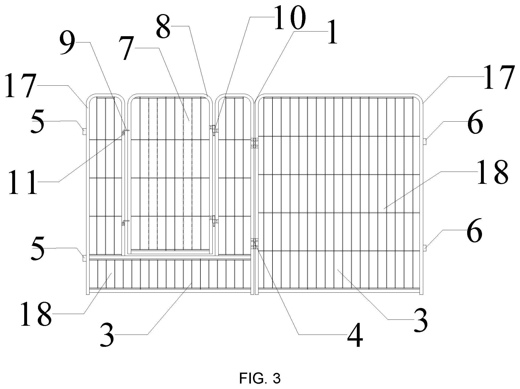 Patent US12312828 Figure 3 – Hinged quick installation fence