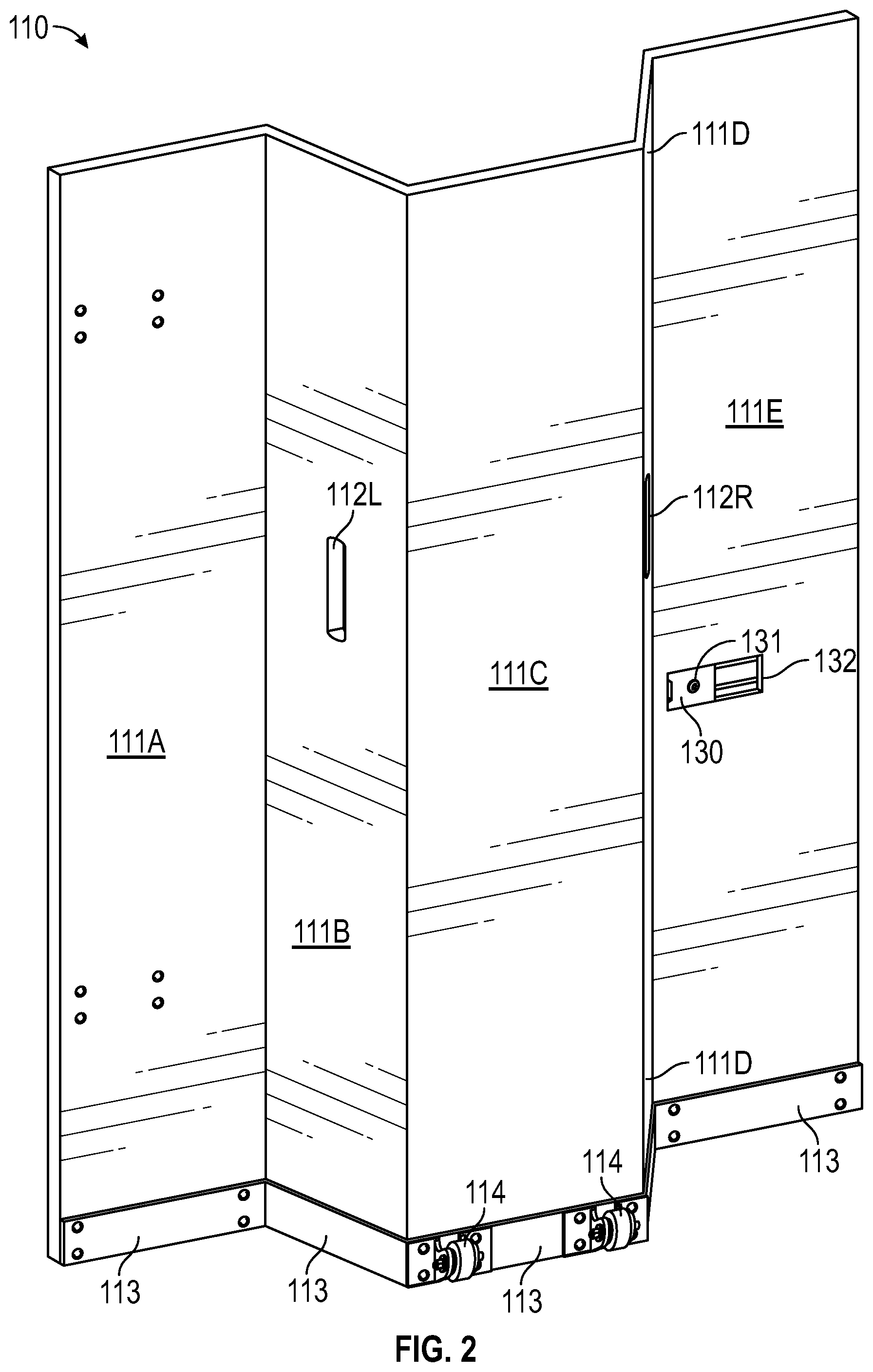 Patent US12312829 Figure 2 – System and method for preventing access to steps in retracted bleachers
