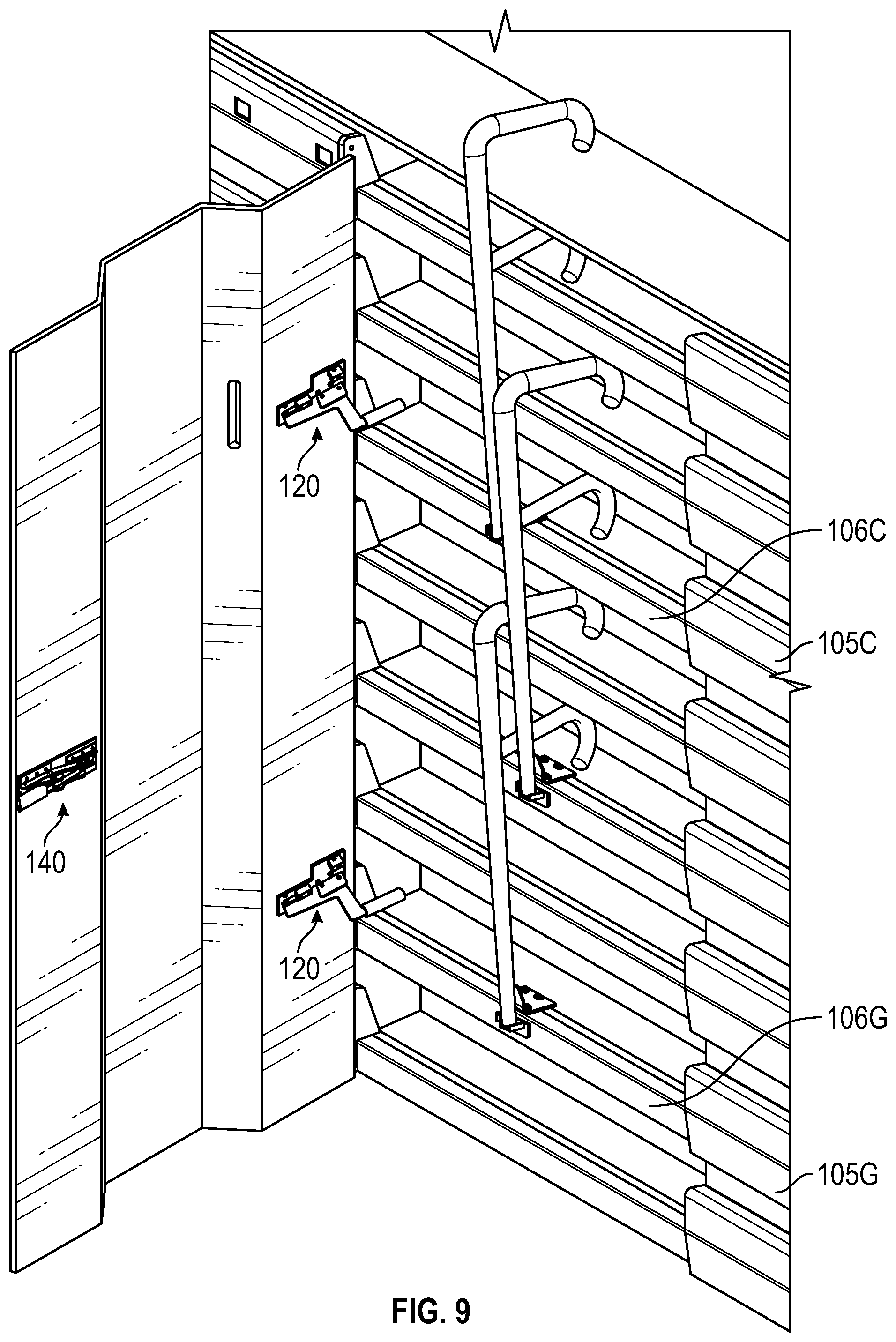 Patent US12312829 Figure 8 – System and method for preventing access to steps in retracted bleachers