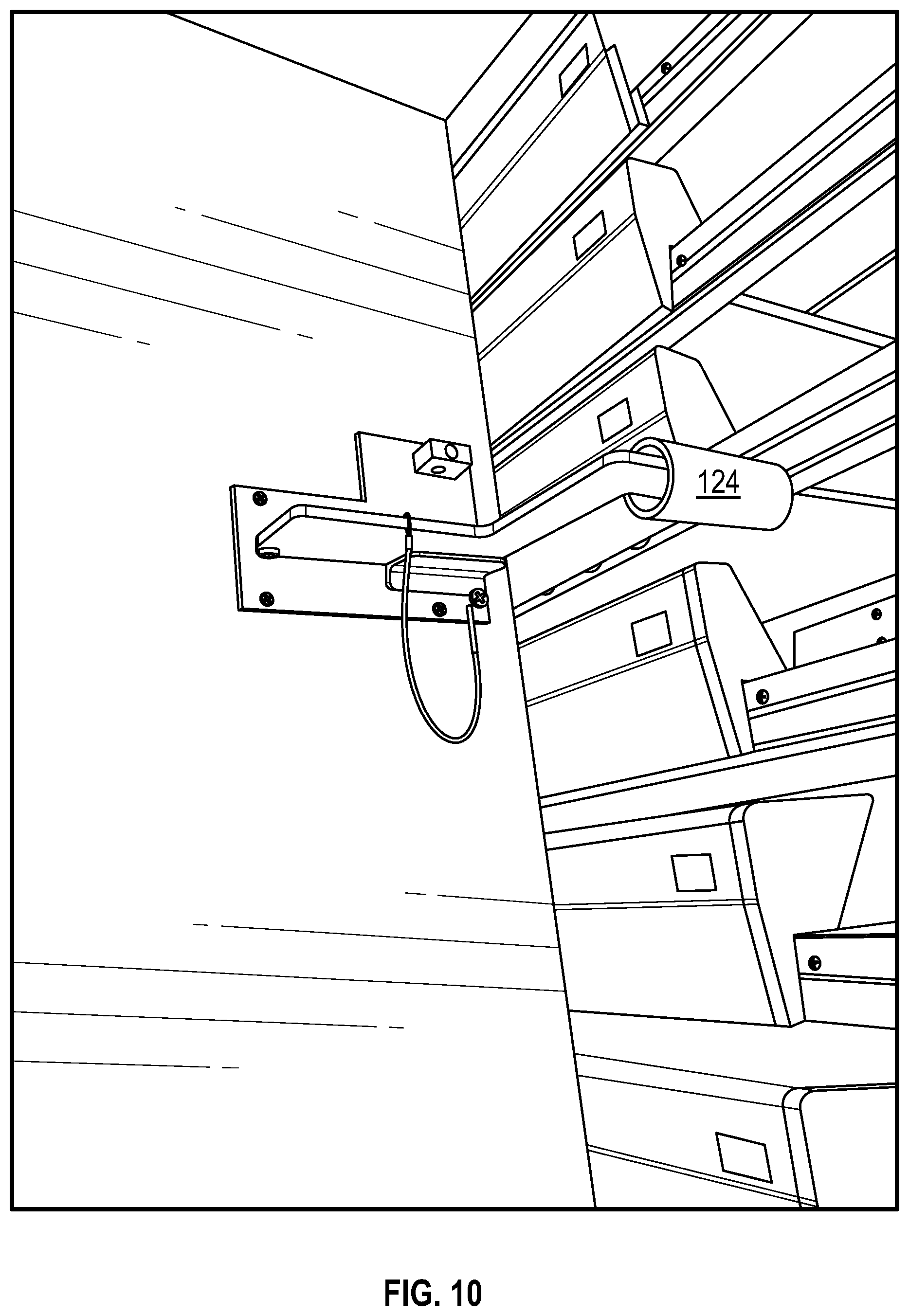 Patent US12312829 Figure 9 – System and method for preventing access to steps in retracted bleachers